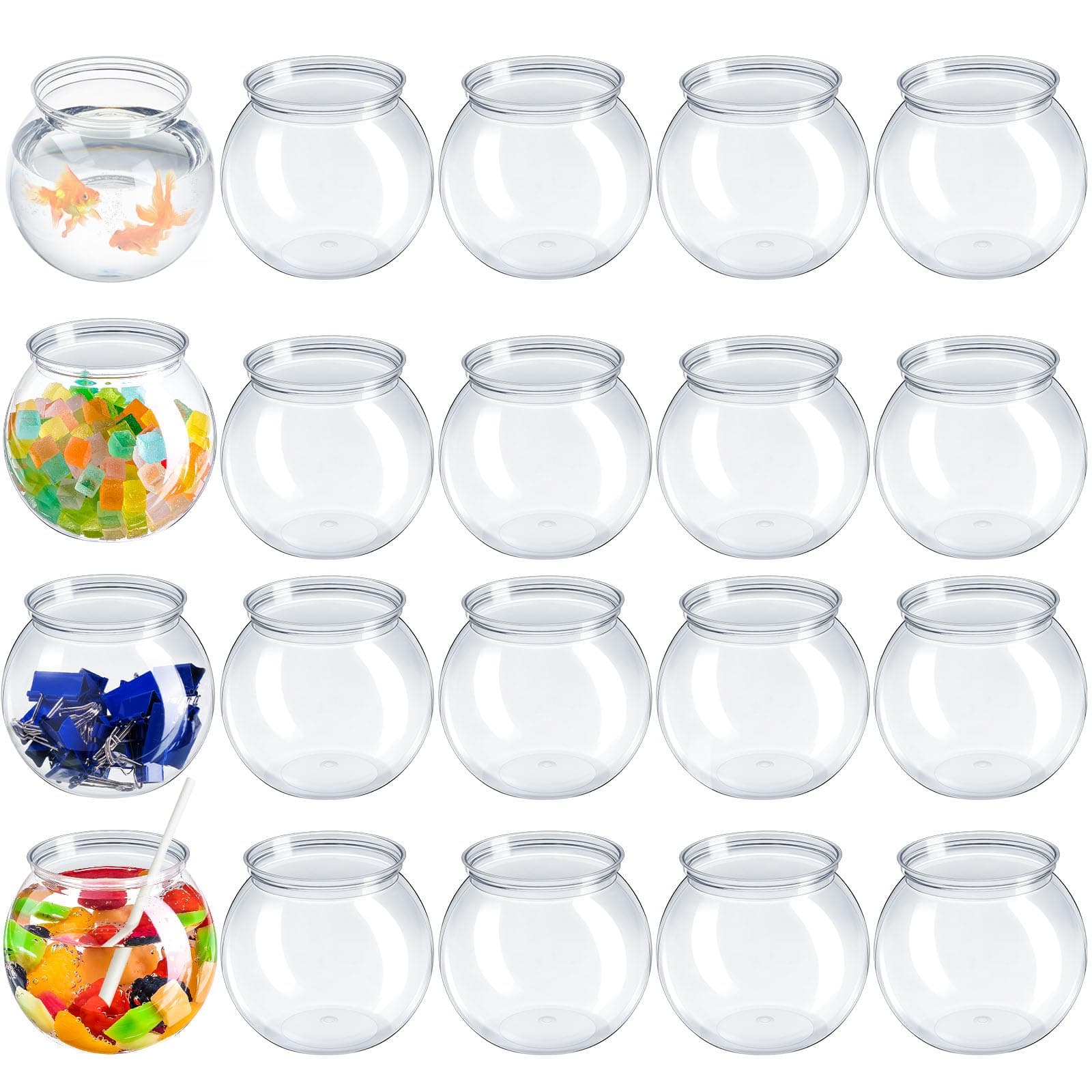 24 Pcs Clear Fish Bowls with Straws Ball Shape Plastic Bowl for Drinks Summer Drink Cups Unbreakable Goldfish Bowl for Christmas Candy Table Centerpieces Party Favors (27 oz)