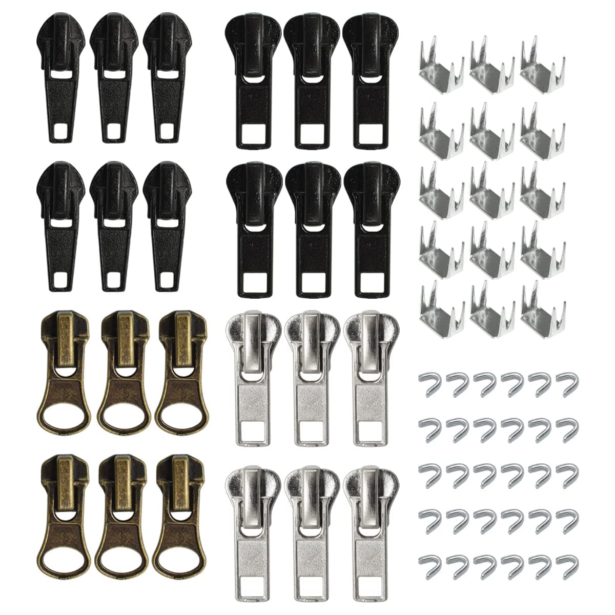 24 Pcs #5#7 Zipper Sliders Replacement Zipper Pull Repair Kit Includes Top and Bottom Stoppers for Clothing Bags Purses Luggage Metal Plastic Nylon Coil Jacket Zippers Supplies