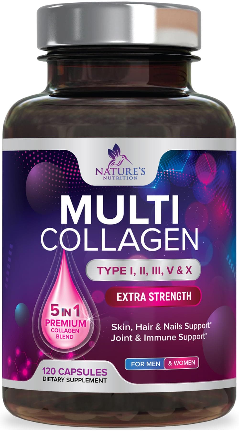 Multi Collagen Pills 2400 mg Per Serving - Advanced Types I, II, III, V, X - Hydrolyzed Multi Collagen Peptides Pills Supplement for Women & Men - Hair, Skin, & Nail Support Supplements - 120 Capsules