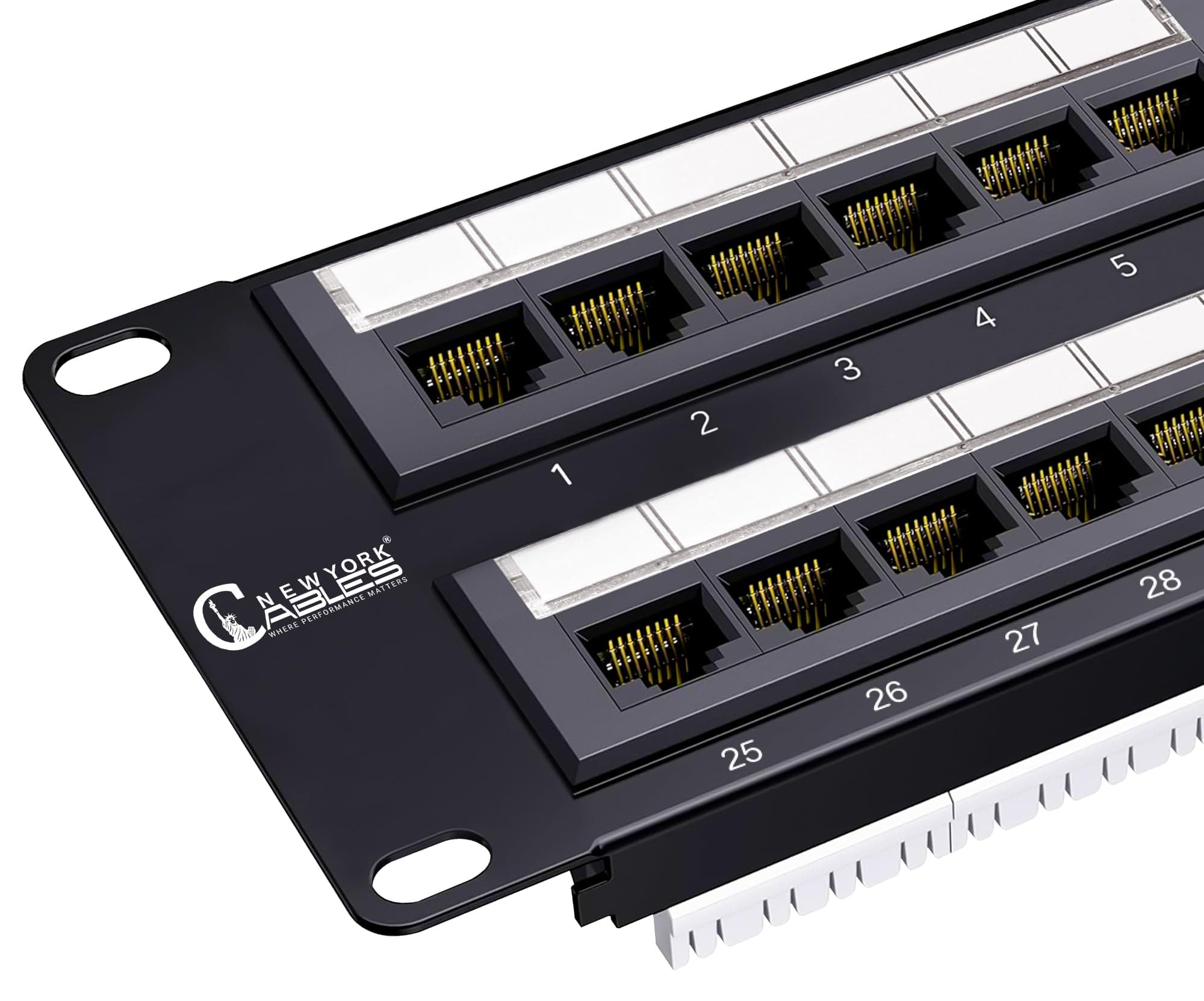 NewYork Cables 48 Port Cat6 Patch Panel, 10Gb Ethernet, 2U 19-Inch Rack or Wall Mount, UTP Network Patch Panel, Heavy-Duty Steel, Color-Coded T568A/B, 110/Krone Compatible, Black