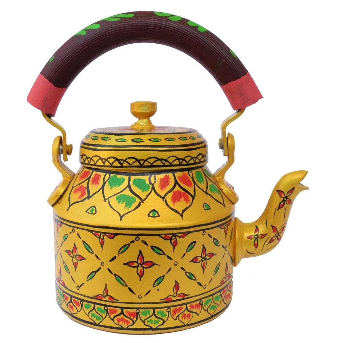 Beautiful Hand-Painted Multicolor Tea Kettle Pot (Yellow)