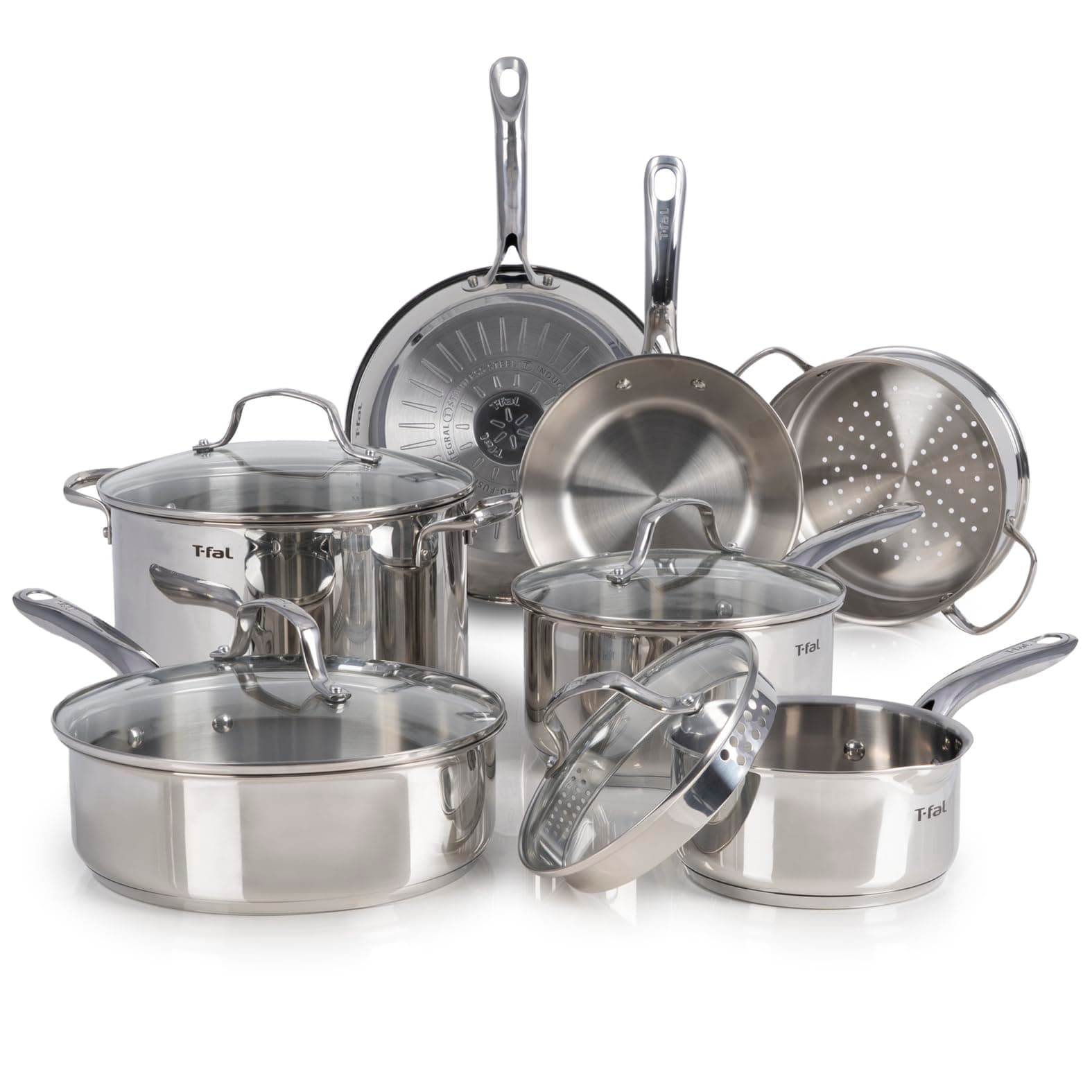Tefal Stainless Collection Cookware Set, 11 Piece, Silver