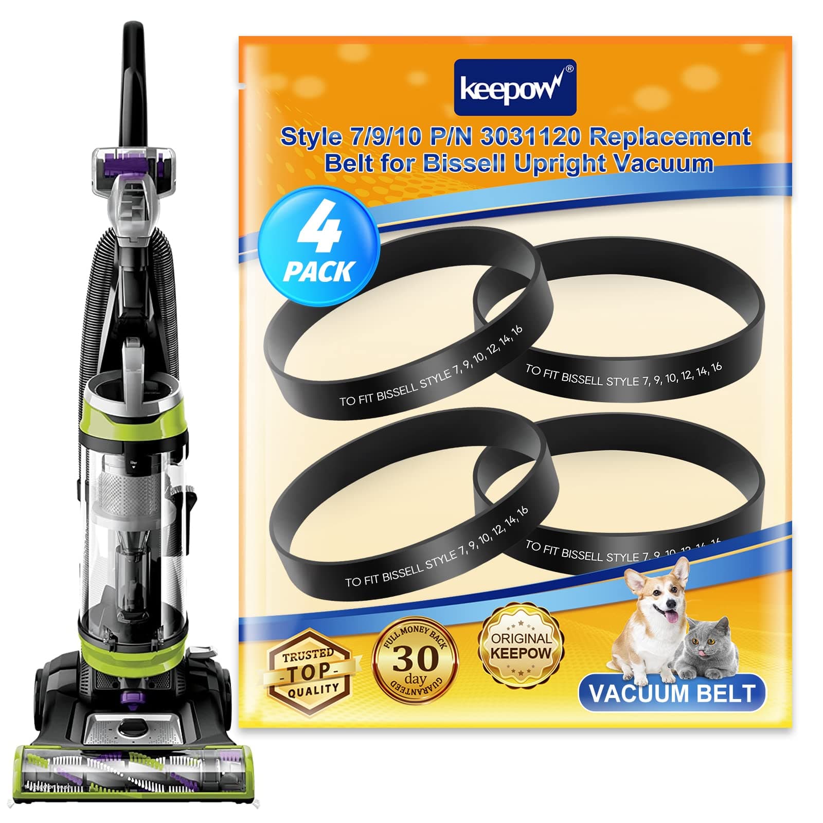 Style 7/9/10 P/N 3031120 Replacement Belt for Bissell Vacuum, 4 Pack