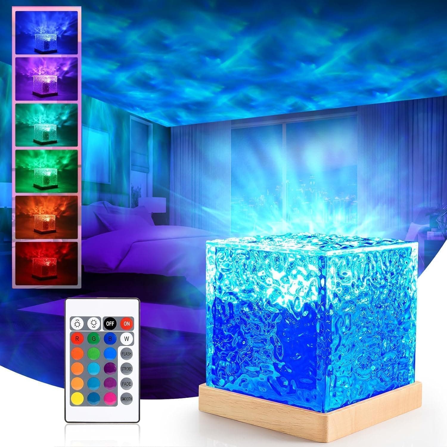 Romantic Ocean Wave Night Light Projector Lamp – 3D Water Wave LED Projection Lamp with Remote Control for Bedroom, Romantic Decor, Valentine Day Gift, Love Gift for Her, Couple Gift
