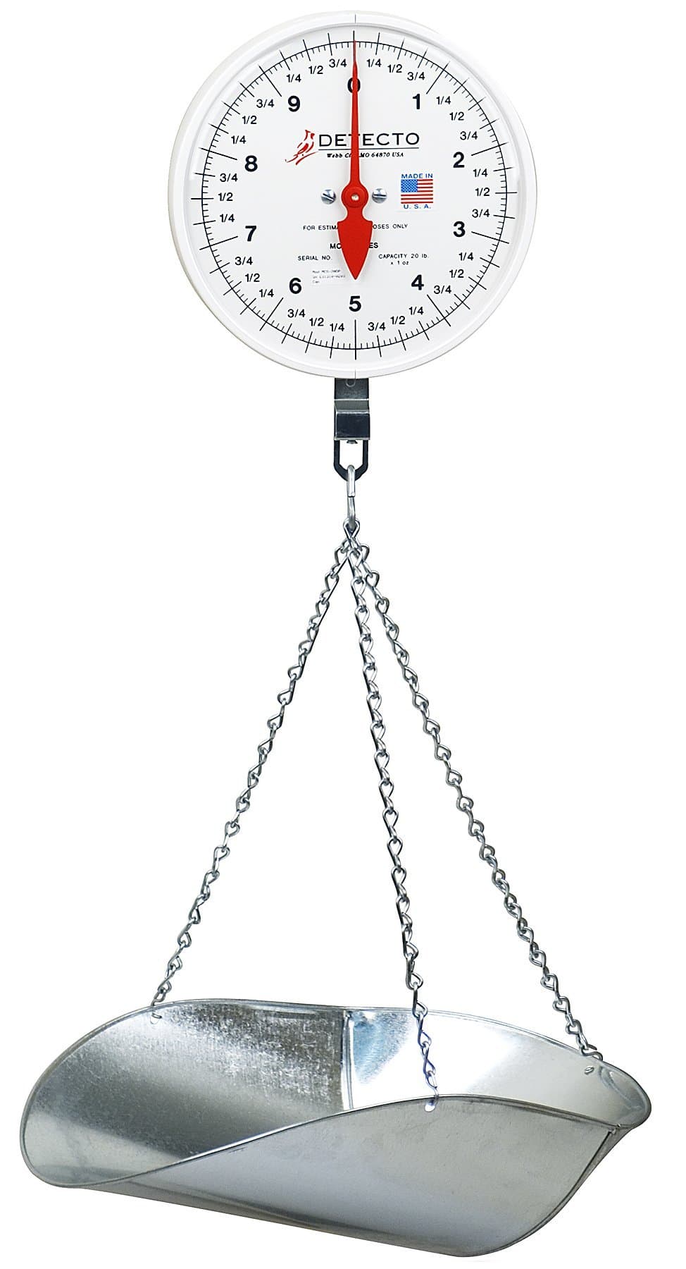 MCS-40P Hanging Dial Scale, 40 lb. Capacity, Scoop