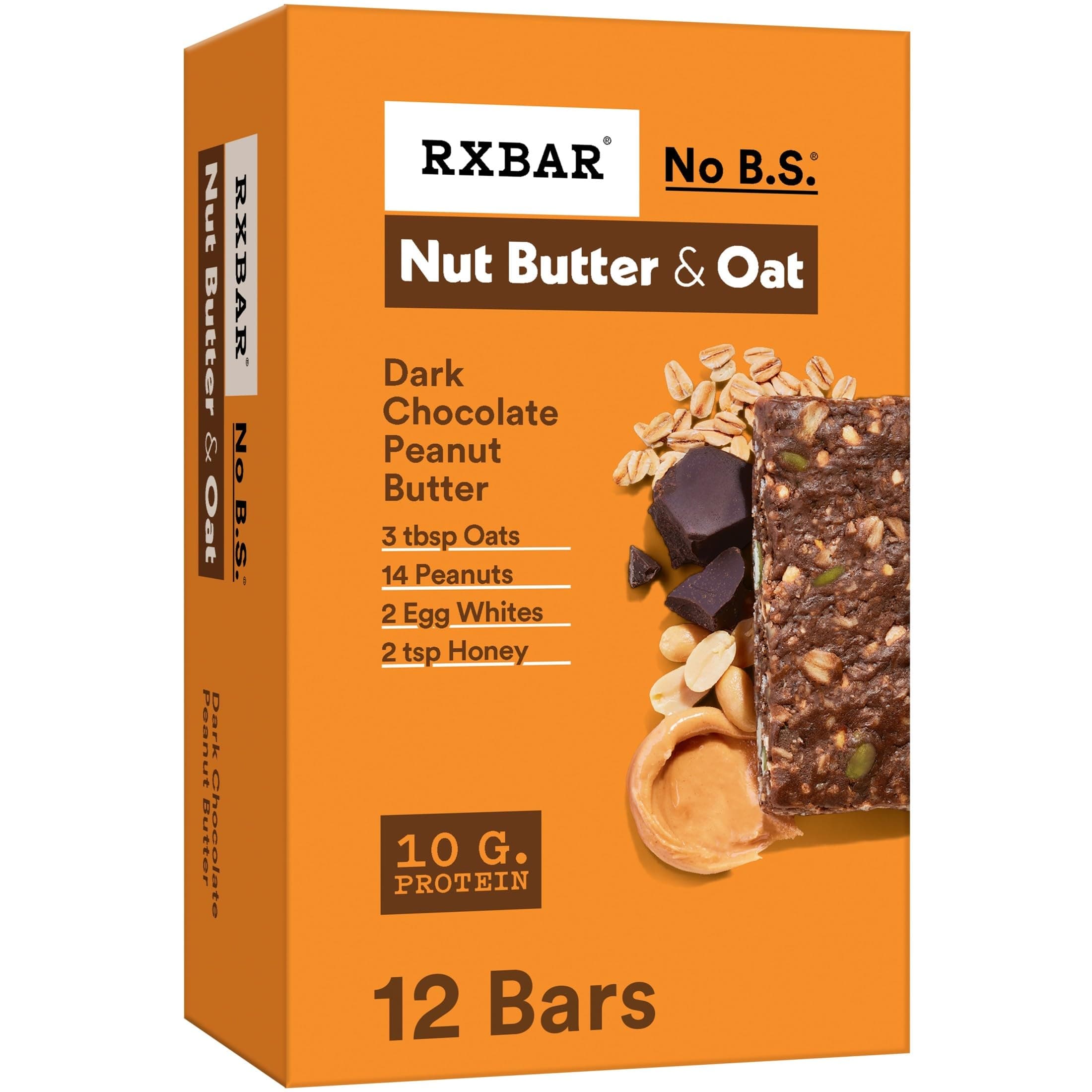 Nut Butter and Oat Protein Bars, Protein Snacks, Snack Bars, Dark Chocolate Peanut Butter, 23.2oz Box (12 Count)