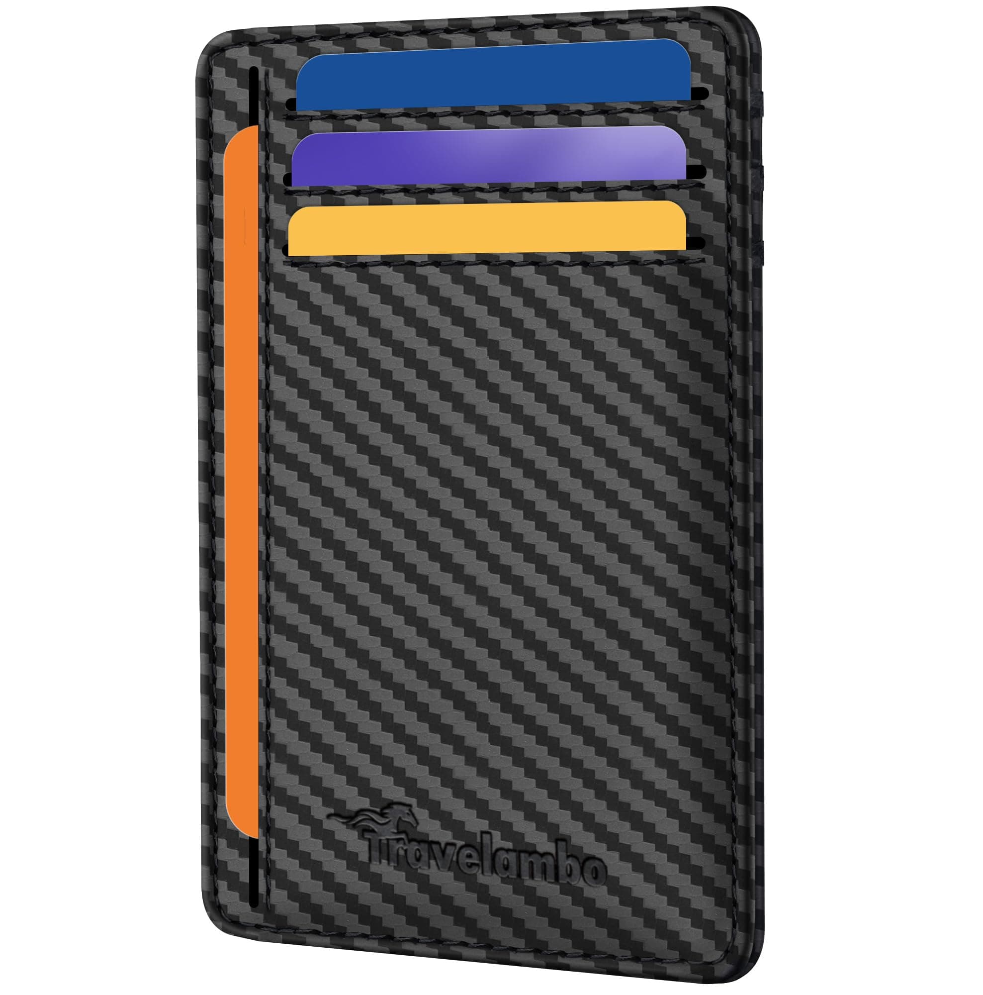 Travelambo RFID Blocking Front Pocket Minimalist Leather Slim Wallet (Medium, Black Carbon)