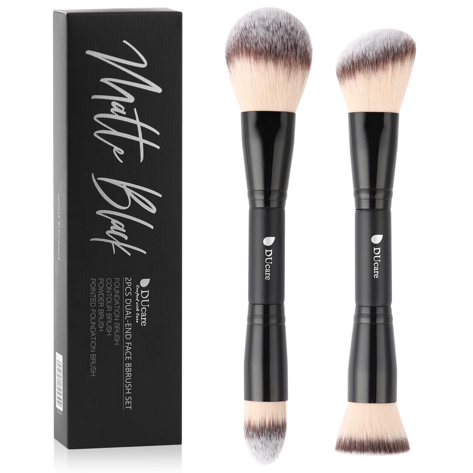 DUcare Dual-Ended Face Brushes, 4-in-1 Foundation Contour Powder Buffing Blending Brush Set, Travel Synthetic Kabuki Blending Cosmetic Tools for Liquid Cream Powder