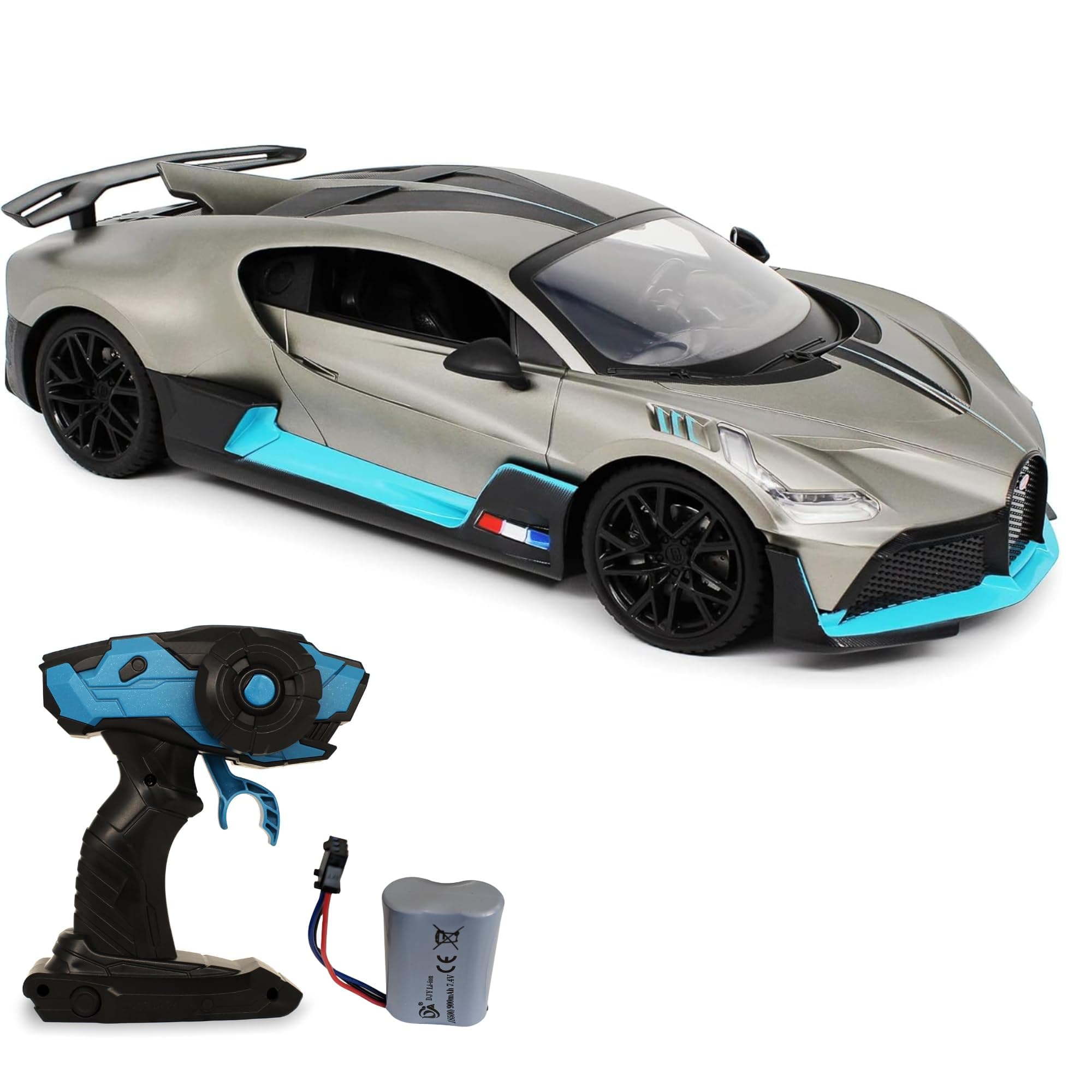 CMJ RC Cars 1:12 RC Bugatti Divo Titan Silver - 1:12 Scale Model Lambo with 7.4 V 900 mAh Battery, 12 km/h Speed, LED Lights and 2.4 GHz Remote Control
