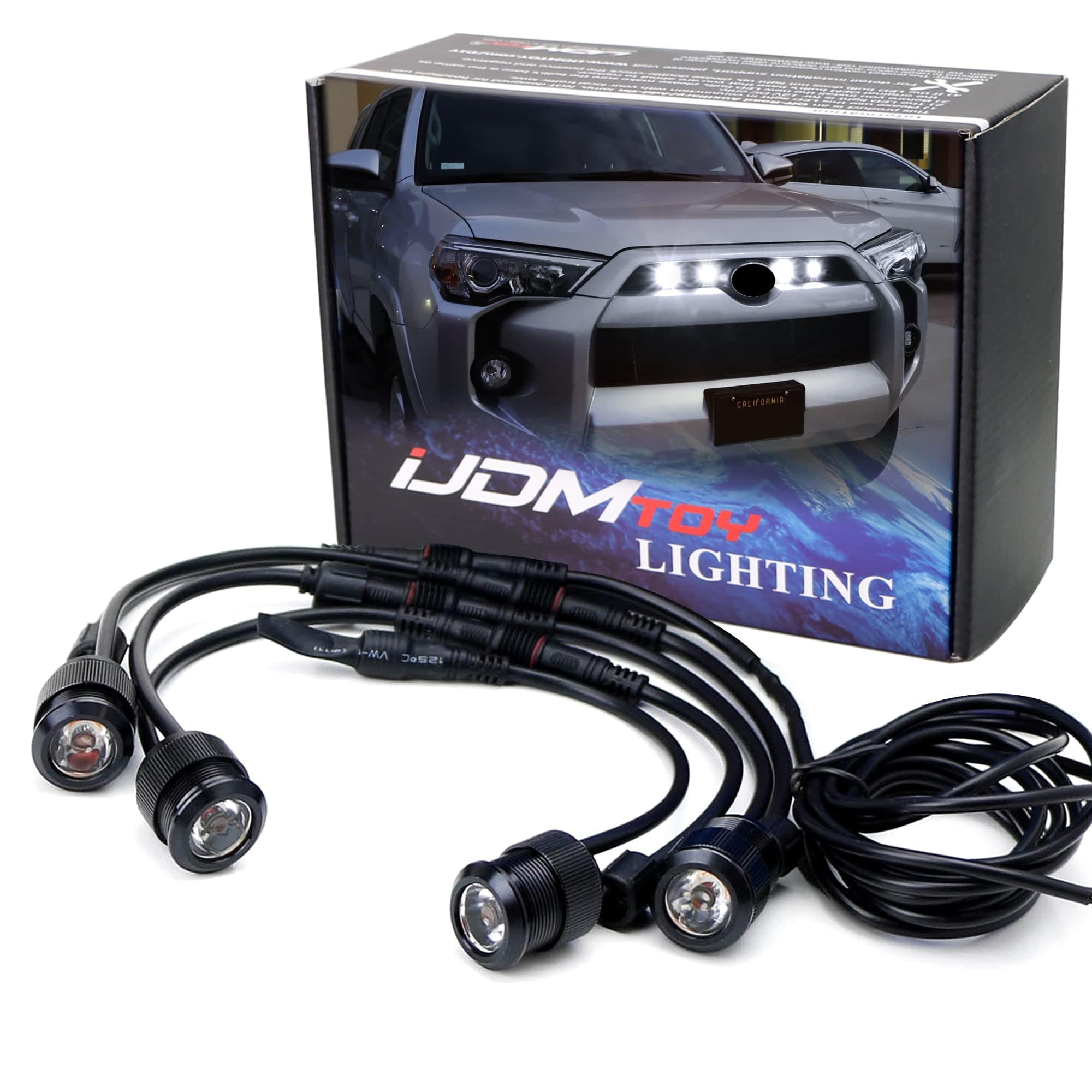 iJDMTOY 4pc Set 3W High Power LED Grille Mesh Mount Lighting Kit Compatible with Toyota FJ Cruiser 4Runner Tacoma etc., 6000K Xenon Projector Lens Spot Beam LED Lights