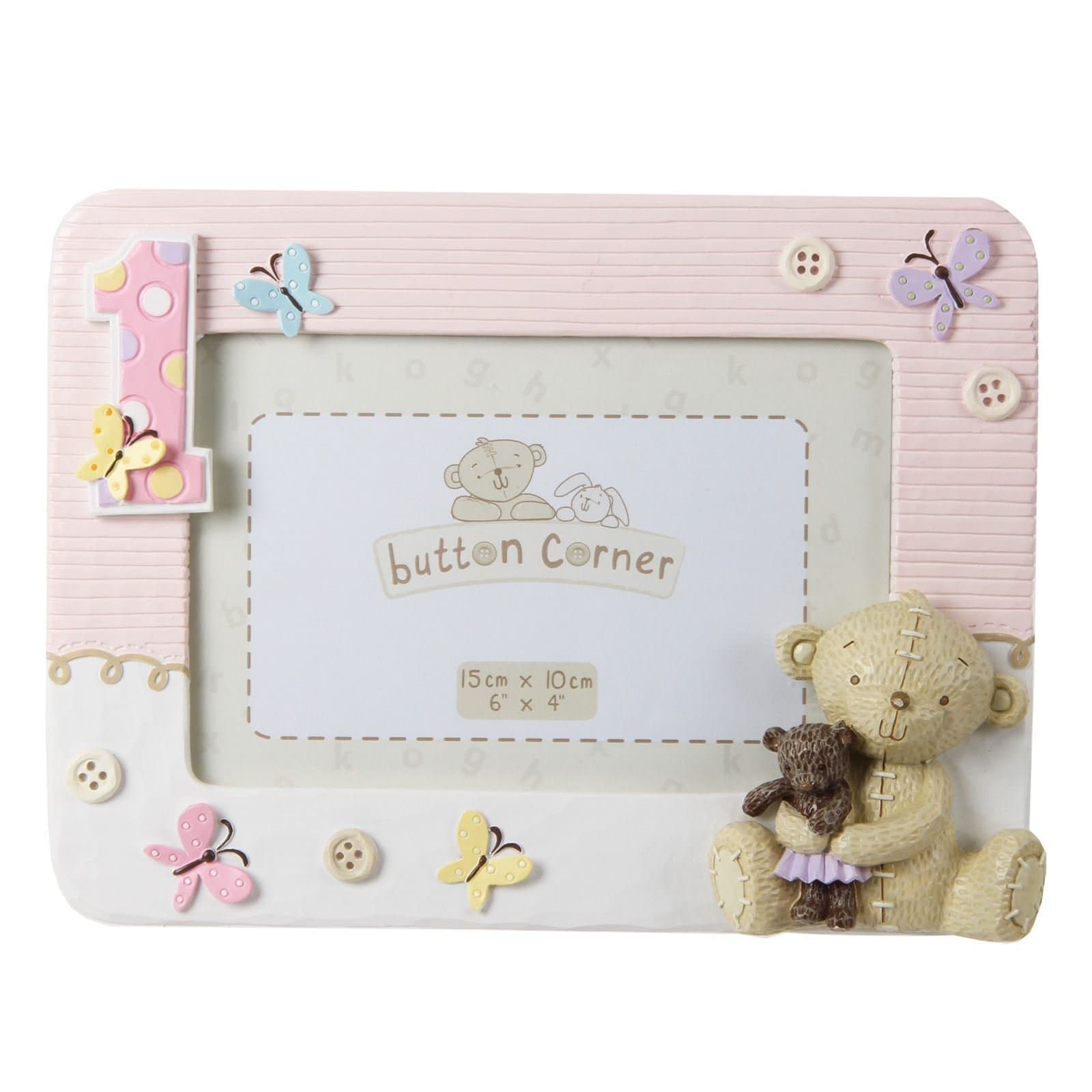 Button Corner WBM-GFT06 Cute Teddy Bear Photo Frame for 1st Birthday - Pink, Transparent, 200 g