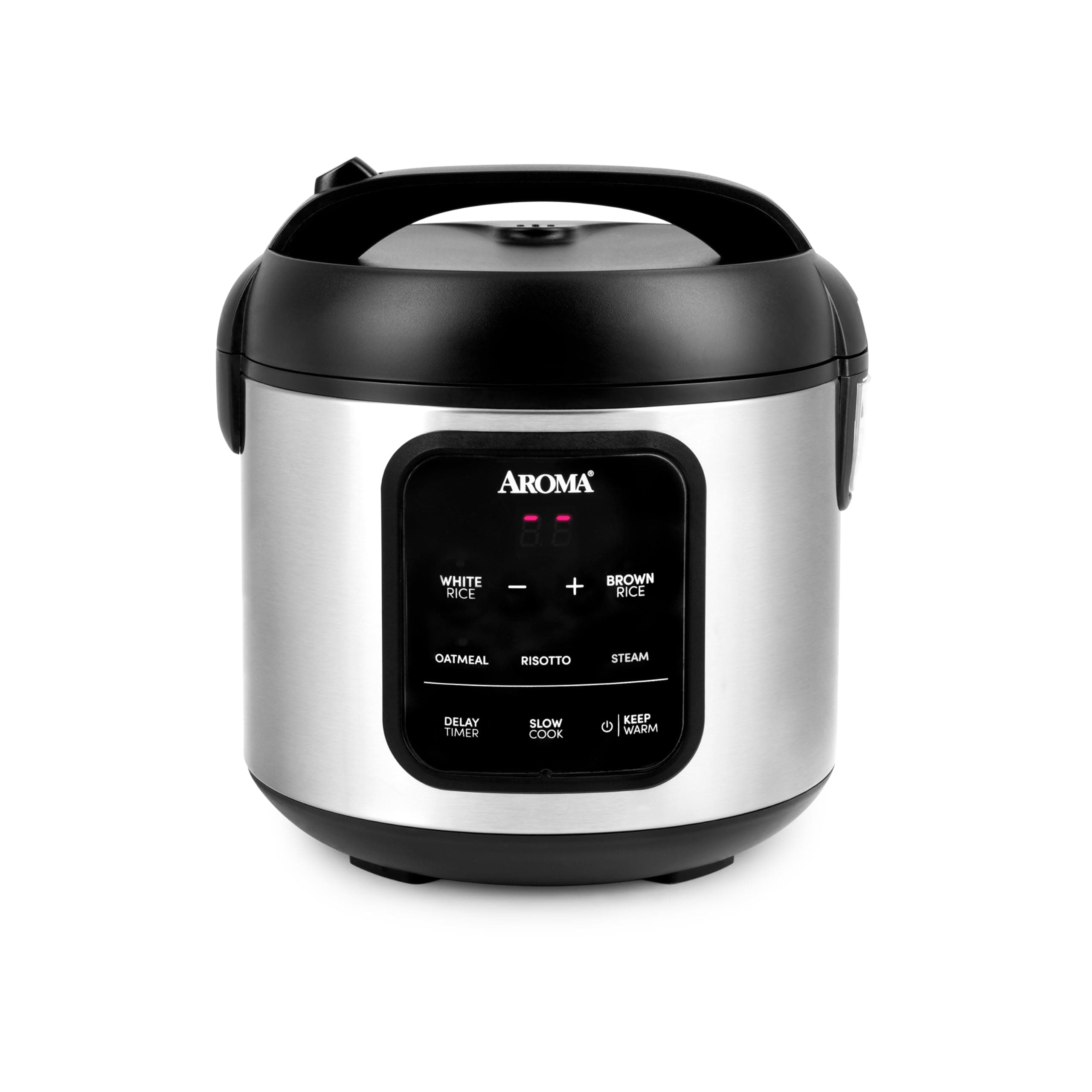 AROMA Digital Rice Cooker, 4-Cup (Uncooked) / 8-Cup (Cooked), Steamer, Multicooker, Slow Cooker, Oatmeal Cooker, Auto Keep Warm, 2 Qt, Stainless Steel Exterior