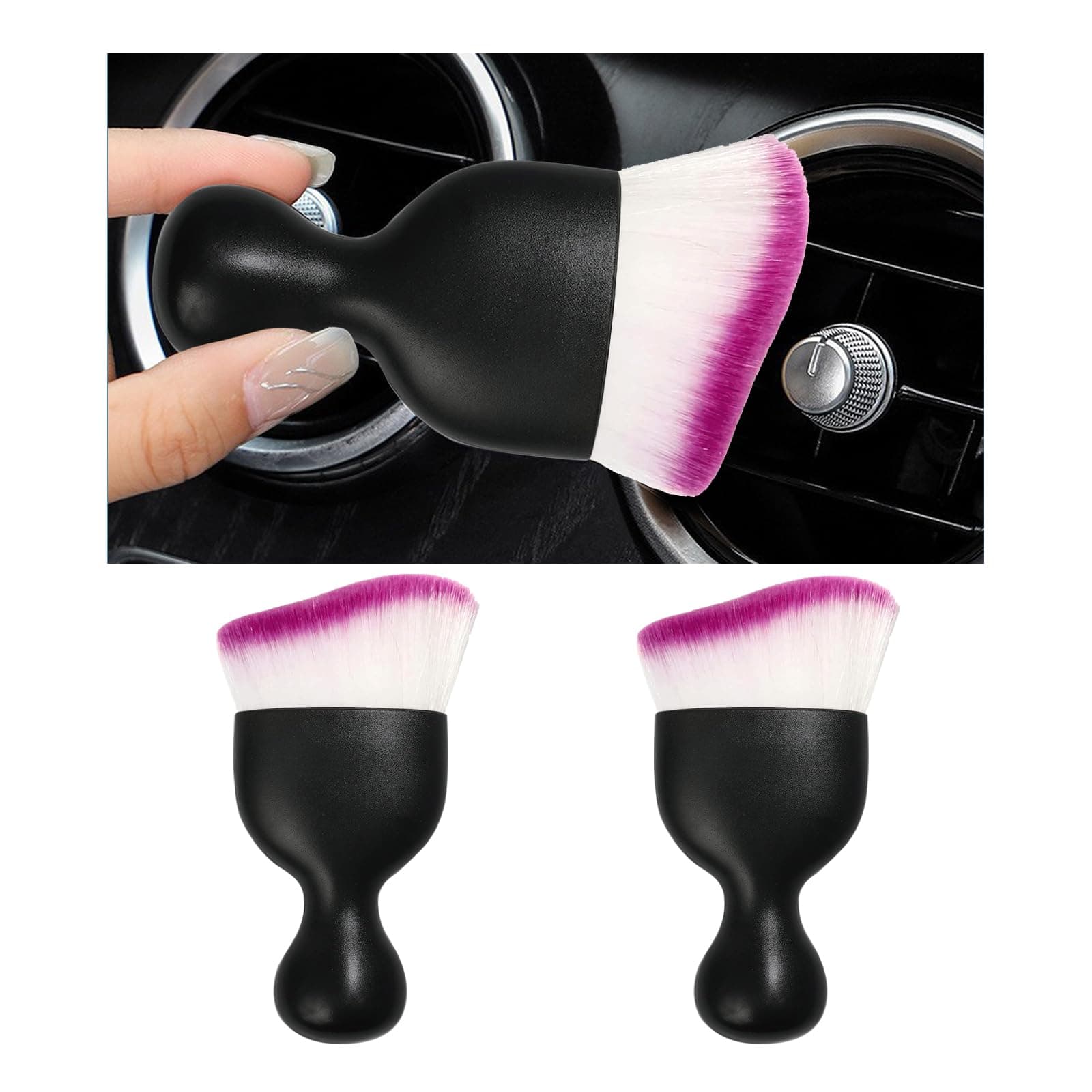 2PCS Car Interior Dust Brush, Soft Scratch Free Auto Detailing Brushes, Universal Vehicle Interior Cleaning Tool for Automotive Dashboard, Air Vents, Leather (Purple)