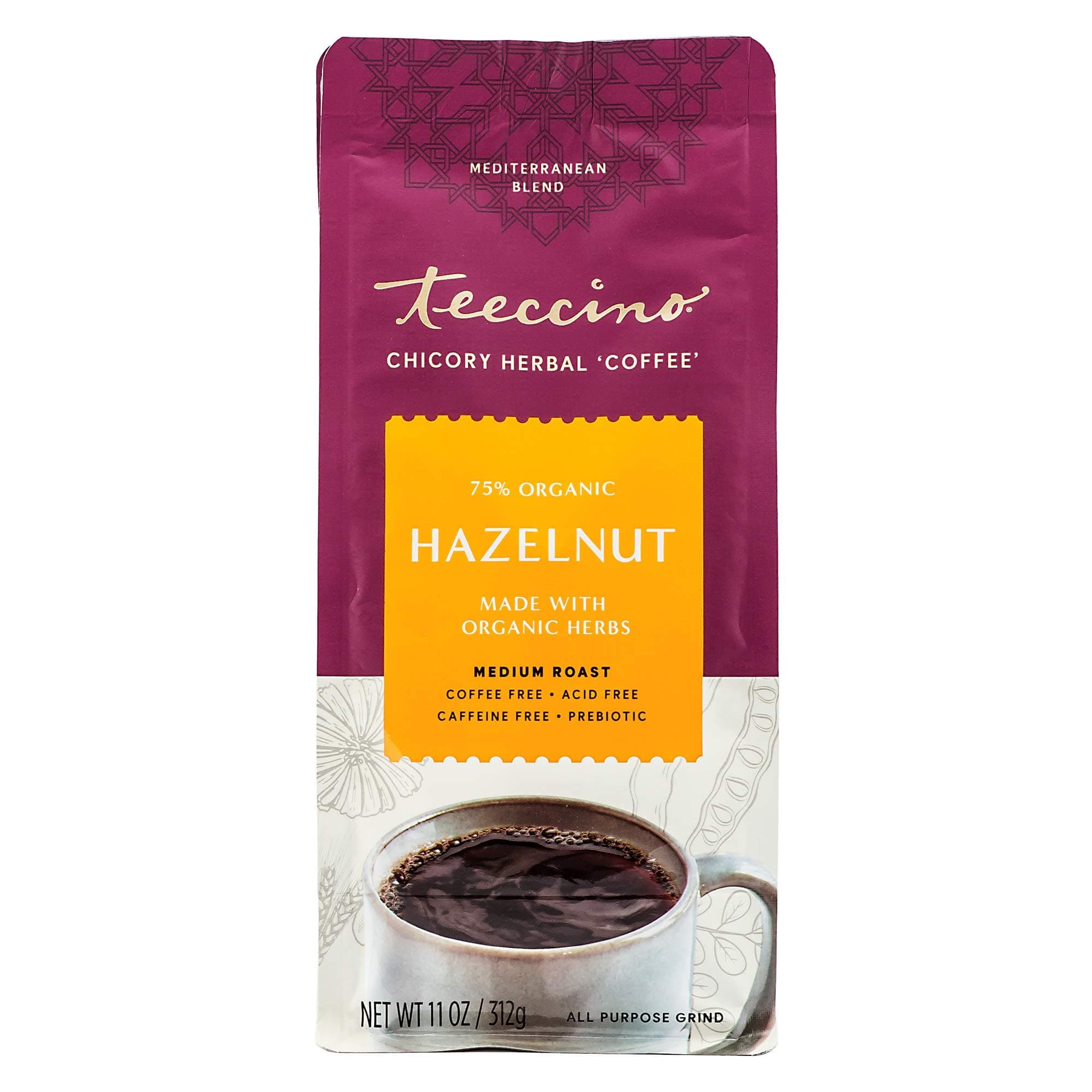 Teeccino, Chicory Herbal Coffee, Medium Roast, Caffeine Free, Hazelnut, 11 oz (312 g)