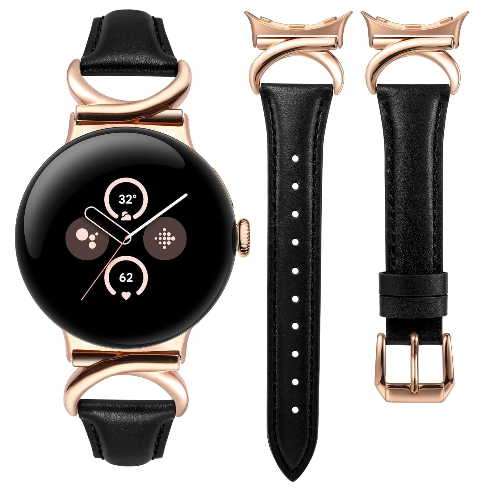 Minyee Leather Bands Compatible with Google Pixel Watch 3 41mm/Pixel Watch 2/Pixel Watch 1 Band Women, Slim Thin Dressy Designer Premium Leather Strap with C-Shape Metal Buckle for Pixel 2 Smartwatch