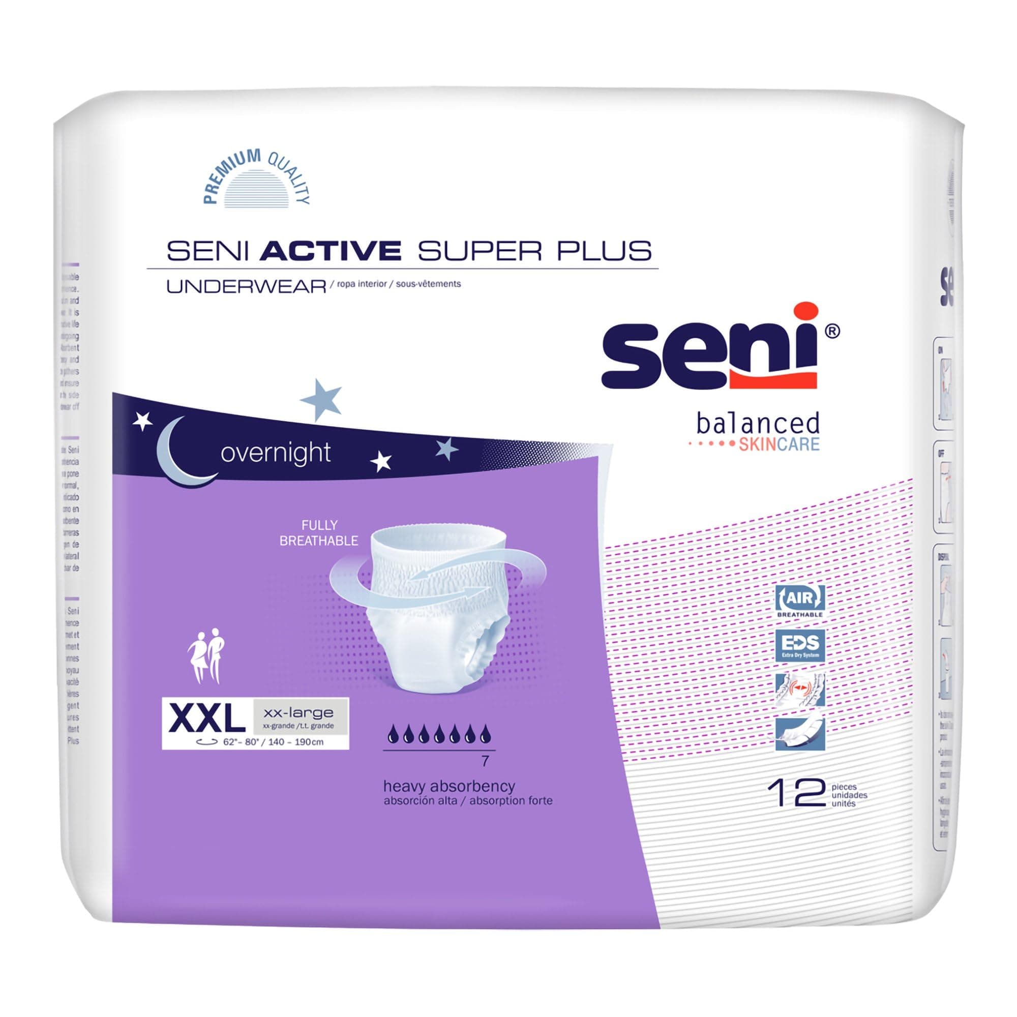 - Active Super Plus Unisex Adult Incontinence Underwear, Size XX-Large (62"-80"), 12 Count (1 Pack of 12), Heavy Absorbency, Pull On Disposable Overnight Underwear for Men & Women