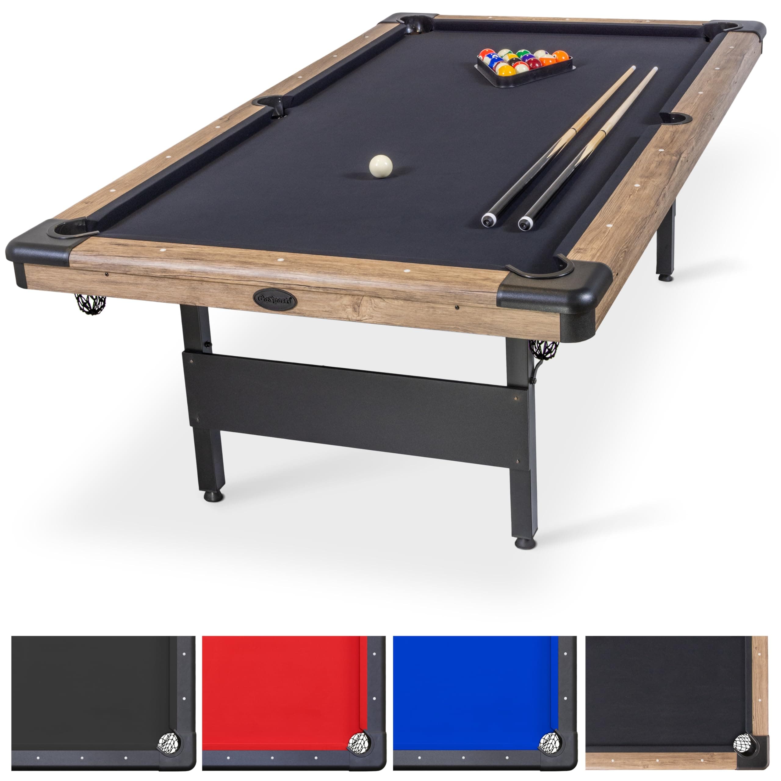 GoSports 6, 7, or 8 ft Billiards Tables - No Assembly, Choose Your Color - Portable Pool Table Includes Full Set of Balls, 2 Cue Sticks, Chalk and Felt Brush