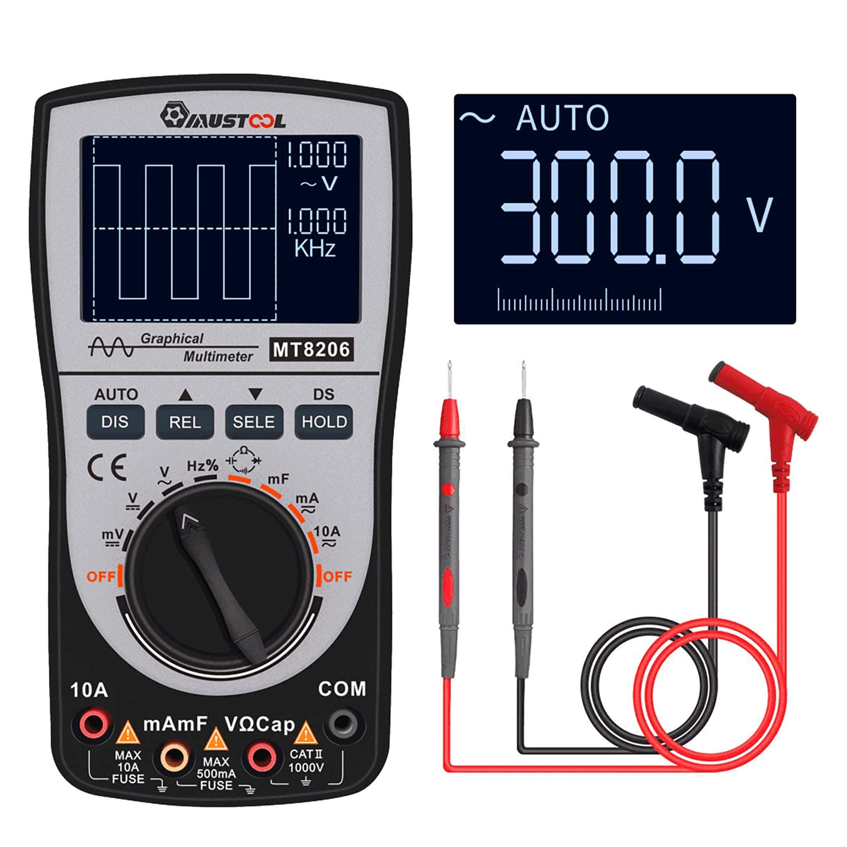 MUSTOOL Updated MT8206 2 in 1 Intelligent Digital Oscilloscope Multimeter AC/DC Current Voltage Resistance Frequency Diode Tester with Analog Bar Graph
