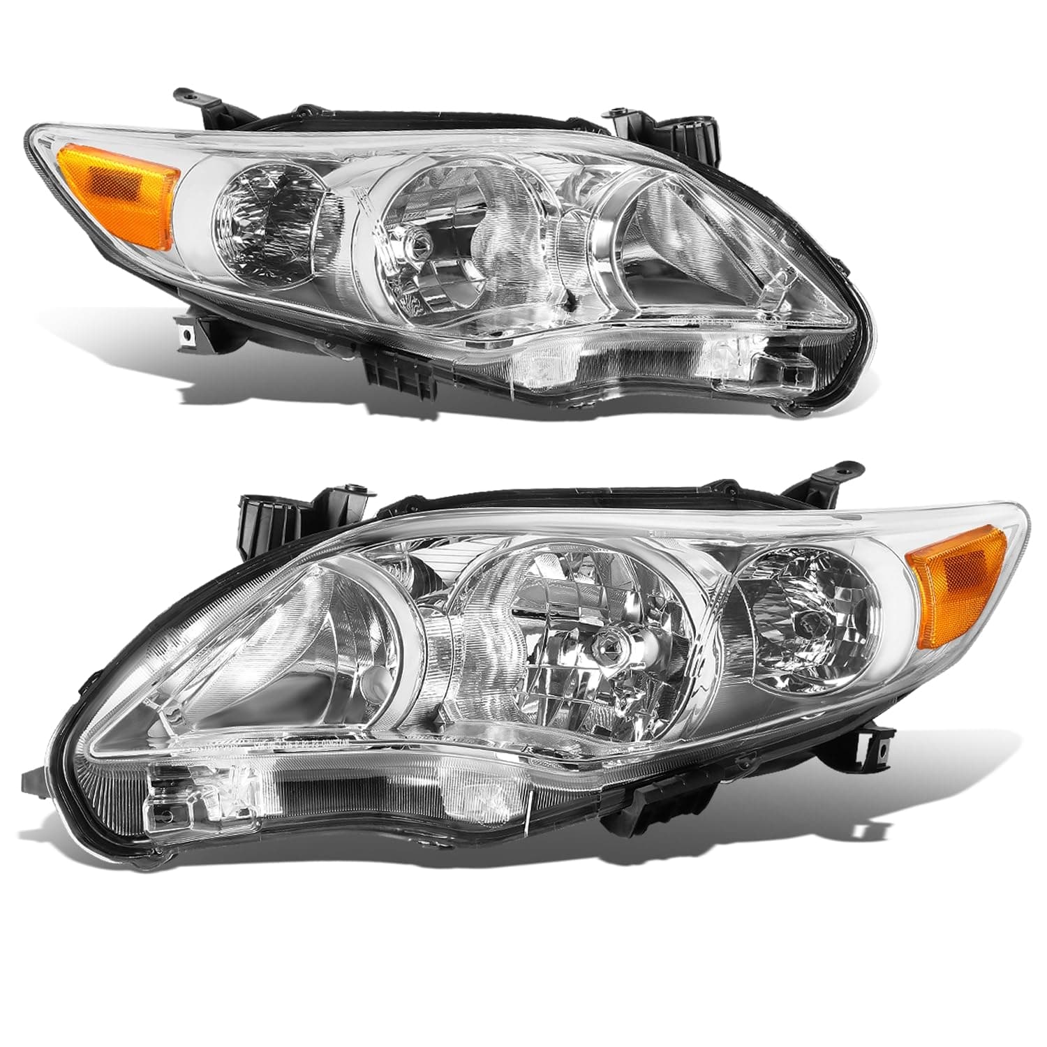 Headlight Assembly Compatible with 2011 2012 2013 Toyota Corolla Sedan, Headlamps Replacement with Signal Lights, Driver and Passenger Side, Chrome Housing Amber Corner