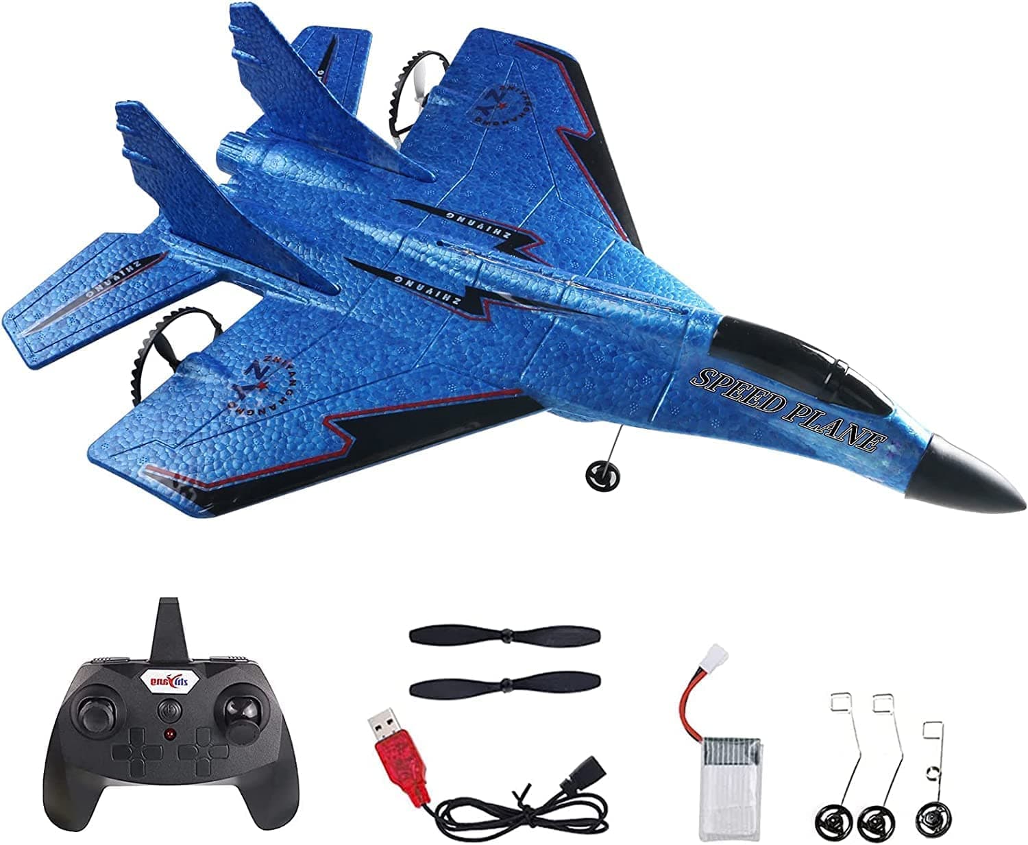AYEBIA 2.4GHz 2CH Remote Control Airplane RC Glider for Beginner Adult Kids, Easy to Fly EPP Foam RC Aircraft Fighter with LED Light (BLUE)