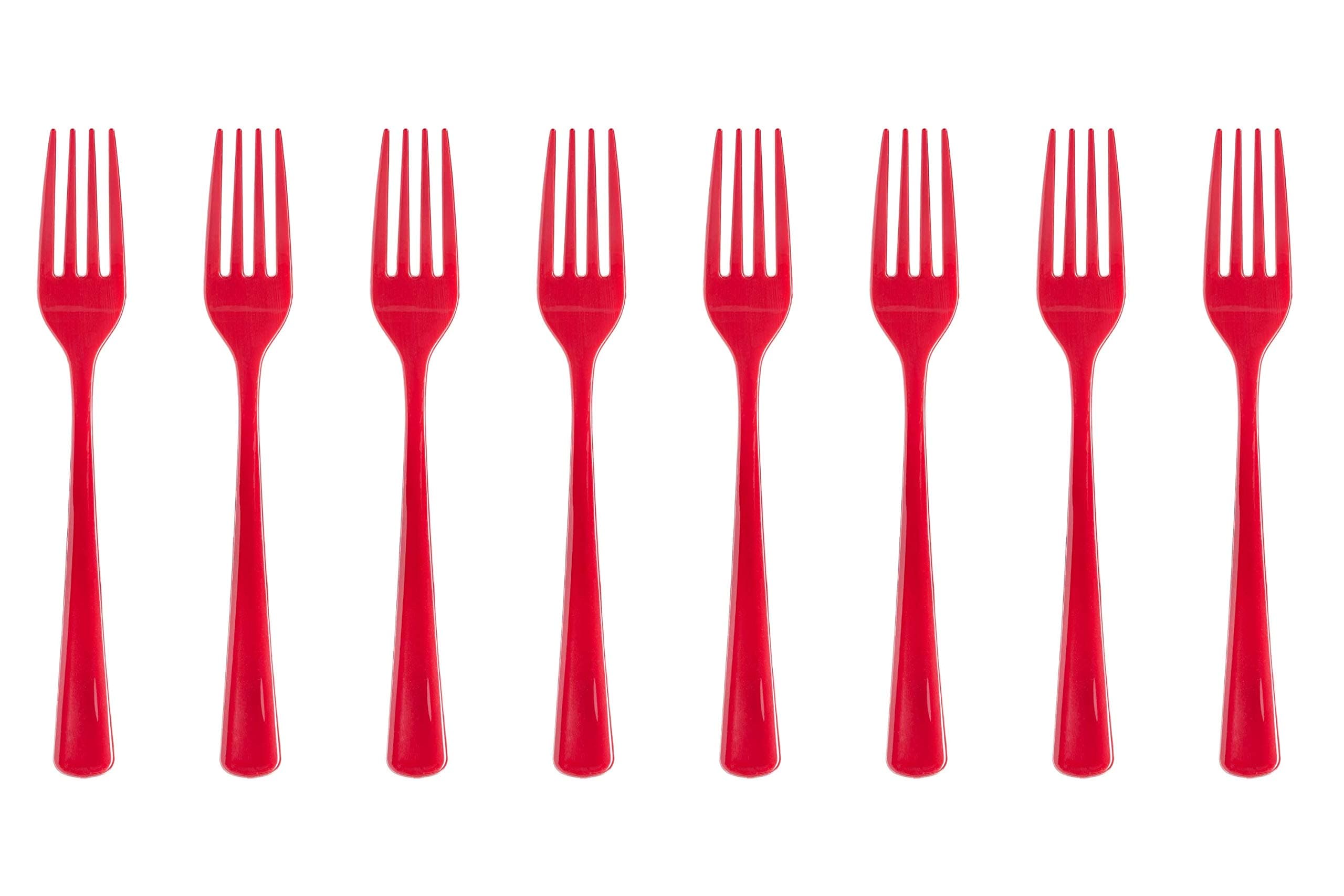 Disposable Red Plastic Forks 50 Pcs - Heavy Duty Red Plastic Disposable Cutlery - Red Disposable Flatware, Red Plastic Silverware, Plastic Forks Red