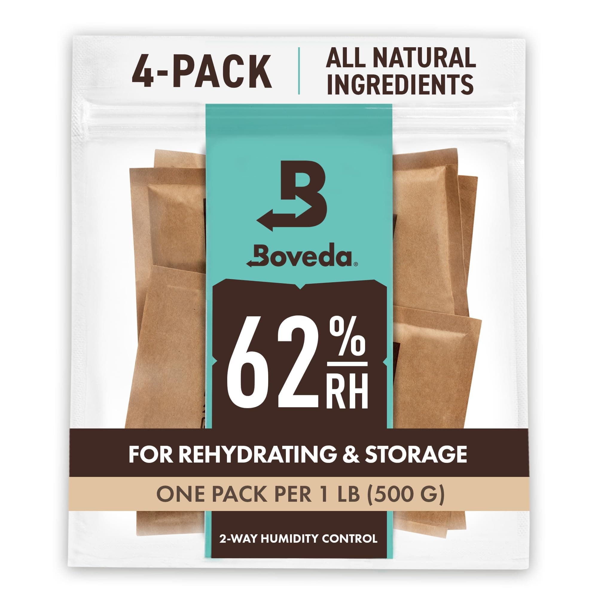 62% Two-Way Humidity Control Packs For Storing 1 lb – Size 67 – 4 Pack – Moisture Absorbers for Storage Containers – Humidifier Packs – Hydration Packets in Resealable Bag