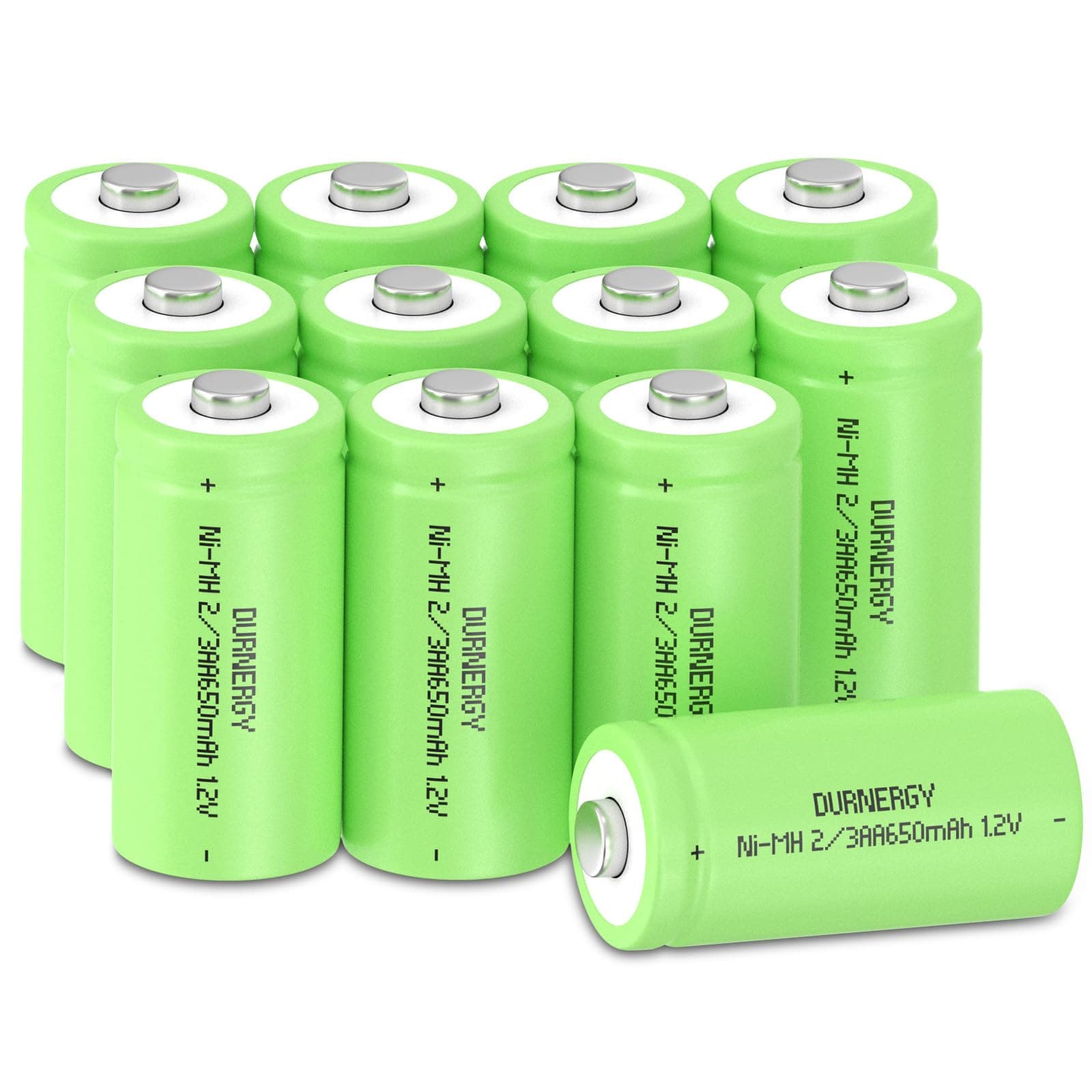 DURNERGY Rechargeable 2/3AA Batteries 12 Pack, NIMH 2/3 AA Rechargeable Battery, 650mAh 2/3AA Rechargeable Battery for Solar Lights (30 * 15mm, 2/3AA Size, NOT AA or AAA Size)