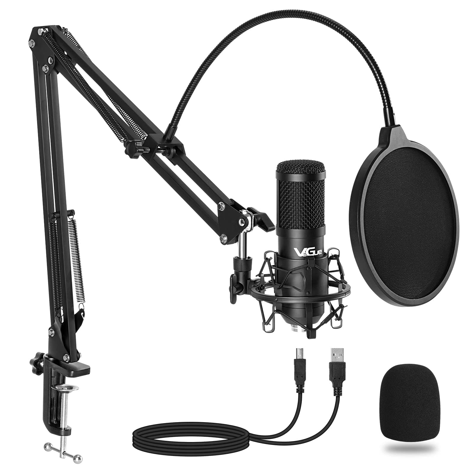 VeGue USB Microphone Kit, 192kHz/24Bit Streaming Podcast PC Condenser Computer Mic Set for Gaming, YouTube Video, Recording Music, Voice Over, Studio Mic with Adjustable Arm Stand (VG-016)