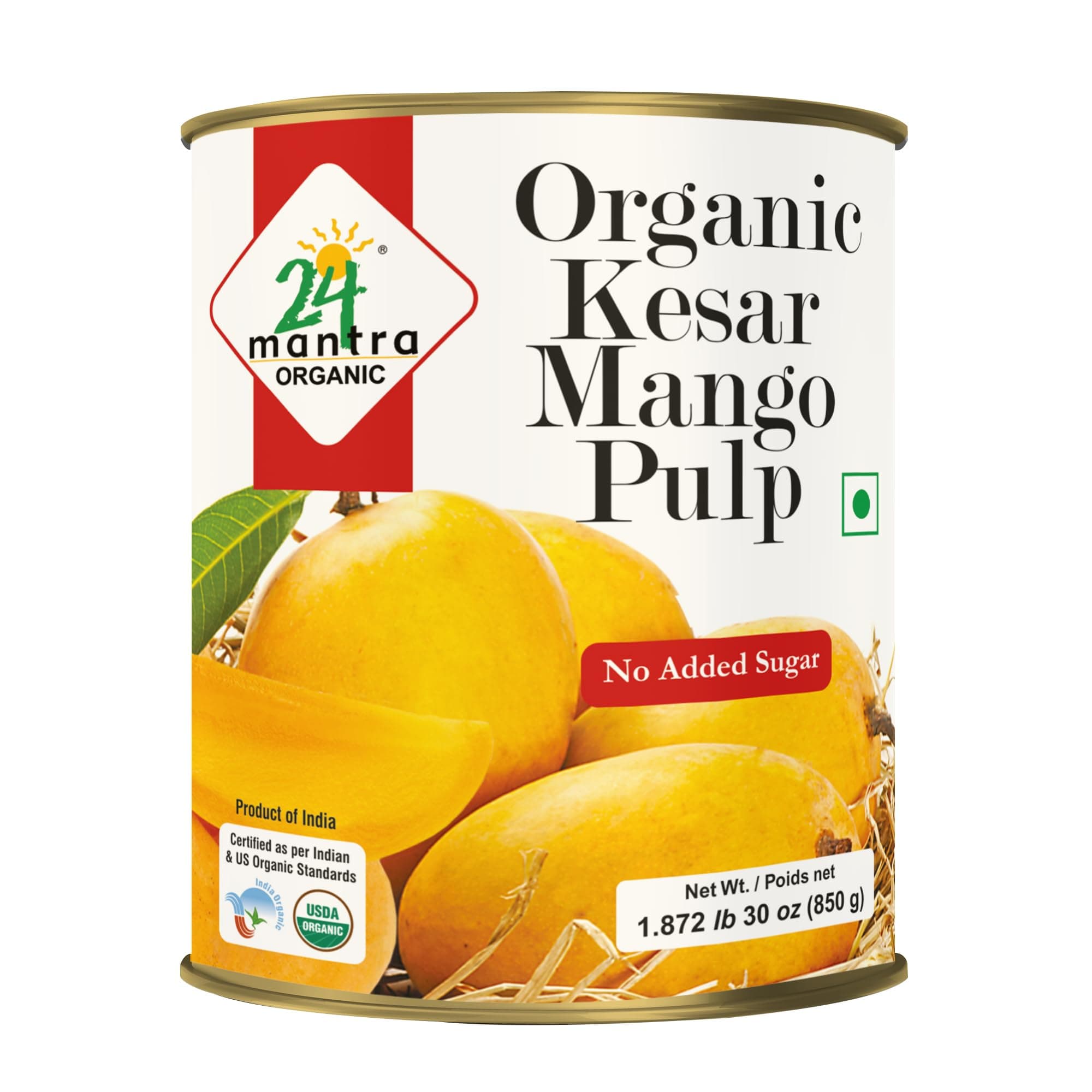 24 mantra organic Kesar Mango Pulp, 850 g