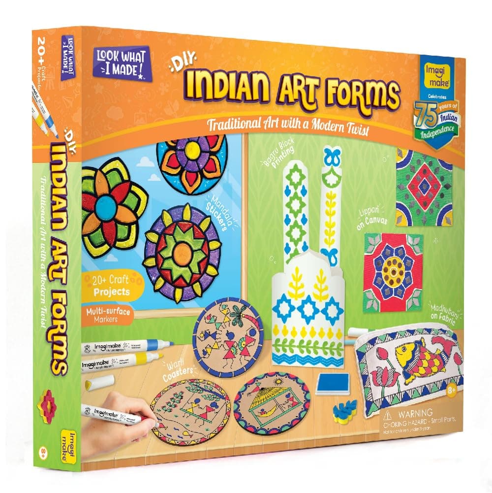 Learn Indian Art Forms-Arts and Craft DIY Kit for Kids, Ages 8-12, 5 Indian Art Forms-Madhubani, Warli, Lippan, Mandala & Block Printing, Perfect DIY Craft Kit for Kids