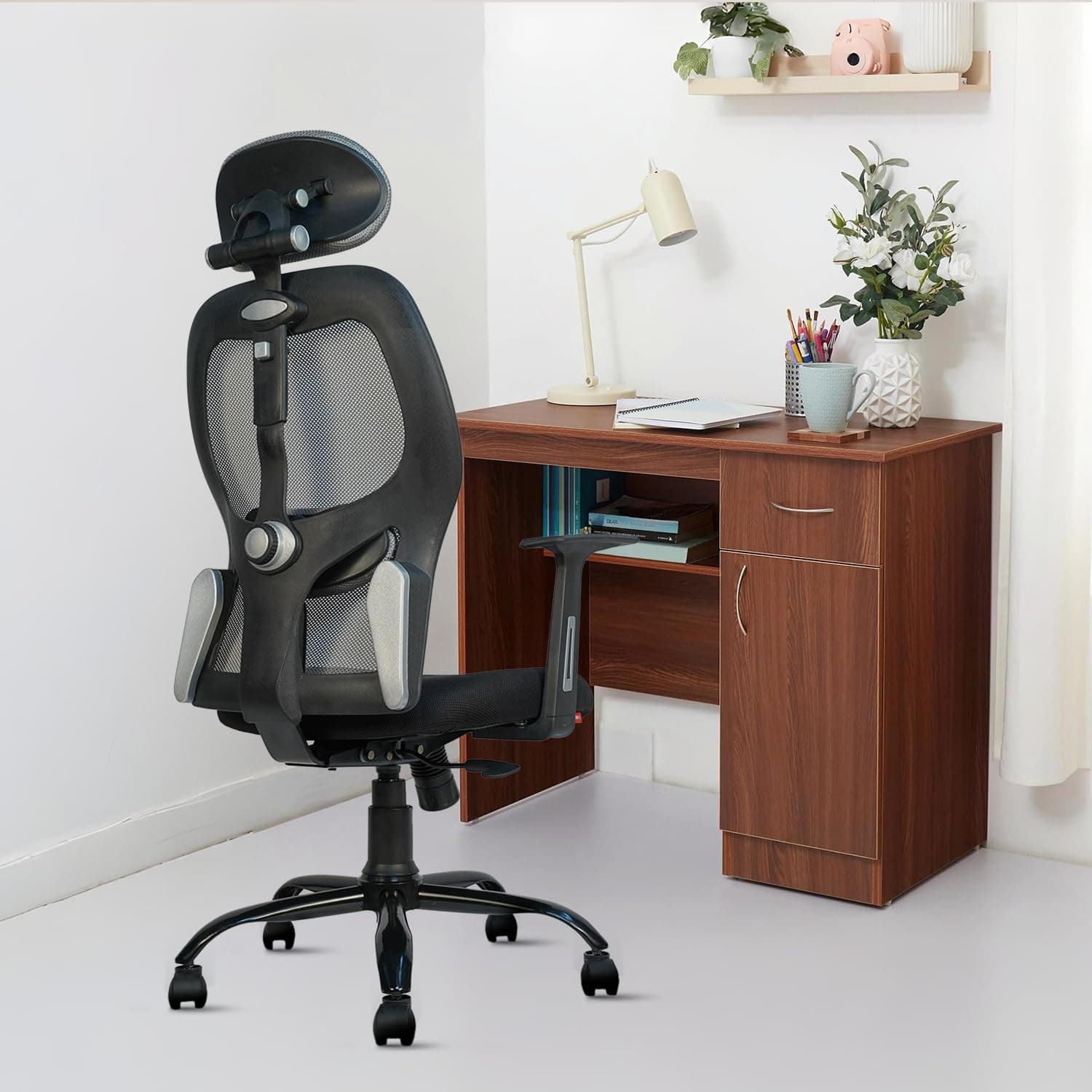 CELLBELL Tauras Lite C100 Mesh High Back Office Chair/Study/Computer/Revolving/Desk Chair for Work from Home Metal Base Seat Height Adjustable Chair with 3 Years of Warranty Black (Grey)