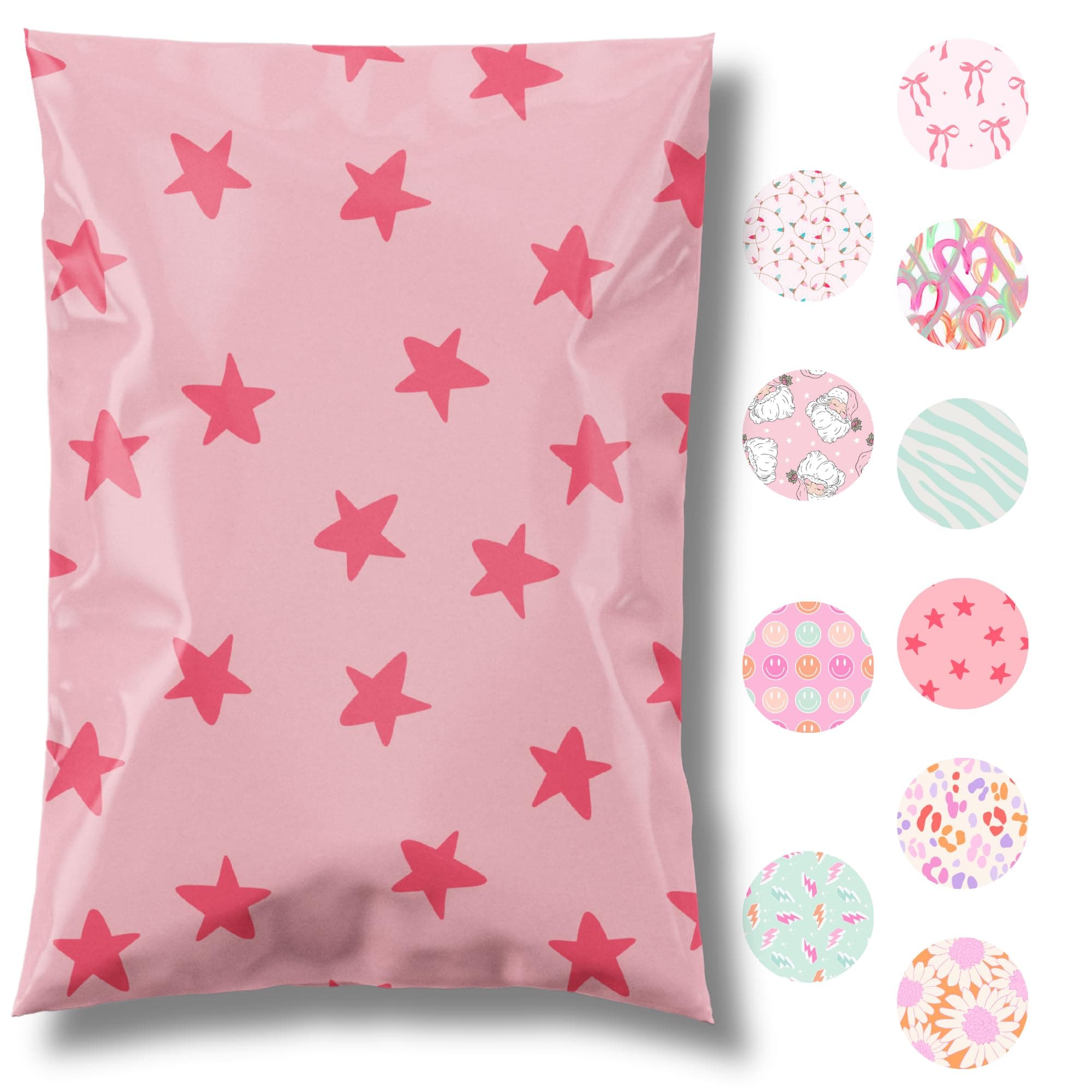 6x9 Designer Poly Mailer 100 Pack Heavy Duty Waterproof Self Seal Shipping Bags for Small Business Large Mailing Envelopes Bulk Tear Resistant Cute Packaging Seeing Stars Pink