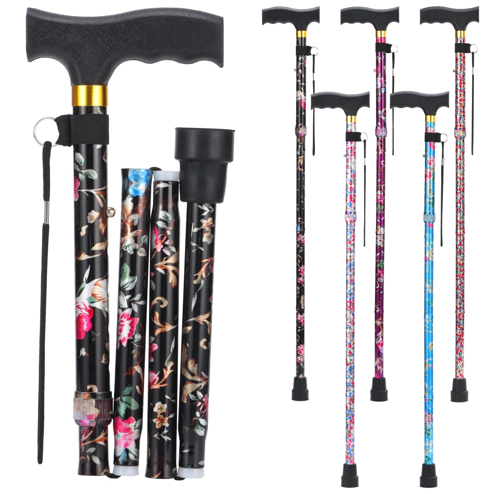 Walking Cane for Women Men, Foldable, Lightweight, Elegant, Folding Cane - Walking Stick for Elderly and Adults with Comfortable T Handle