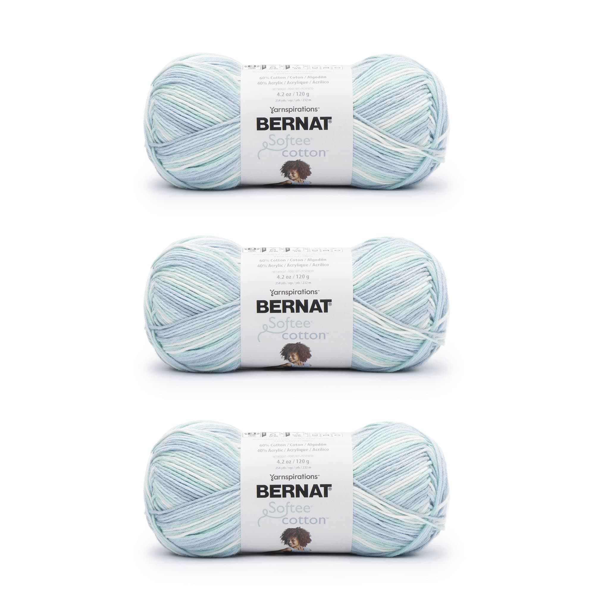 Bernat Softee Cotton Refresh Yarn - 3 Pack of 120g/4.25oz - Nylon - 3 DK (Light) - 254 Yards - Knitting, Crocheting & Crafts