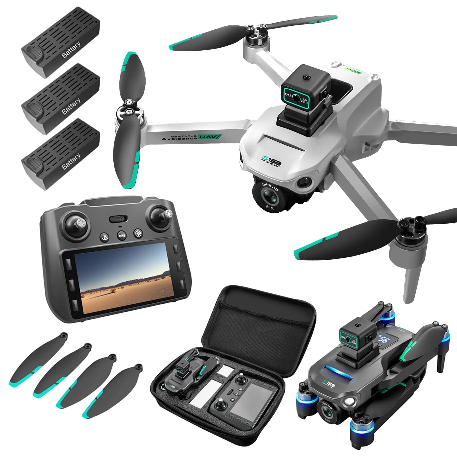 Drone with Camera 4k, GPS HD Drones for Adults,5G Remote Controller with 5.9 Inch Screen, Obstacle Avoidance Drones, 3 Battery 60 Mins Flight, Professional Drone,White