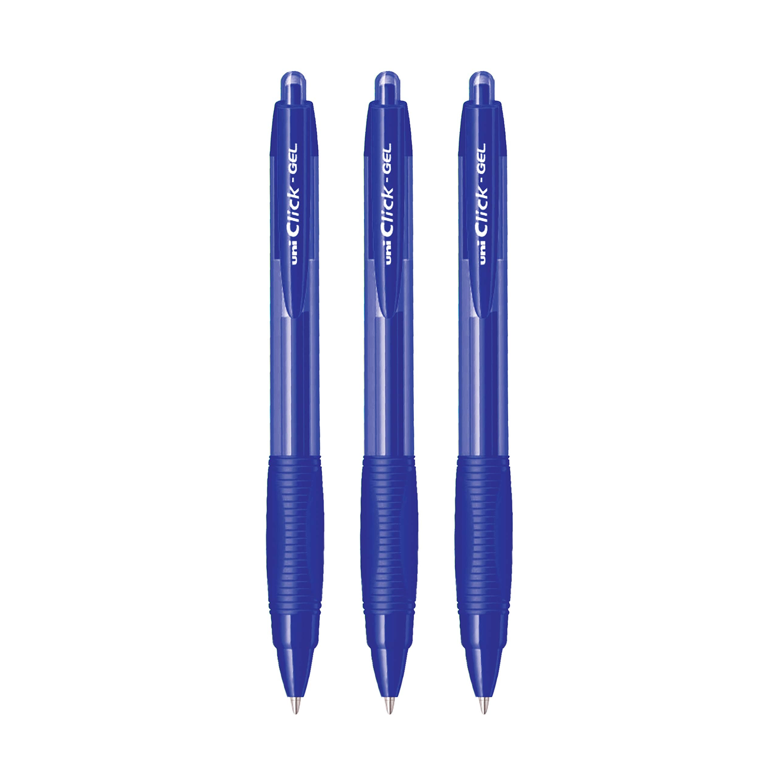 Click Gel XSGR7 0.7mm Gel Pen | Triangular Rubber Grip Barrel | Retractable Mechanism | Blue Ink, Pack of 3
