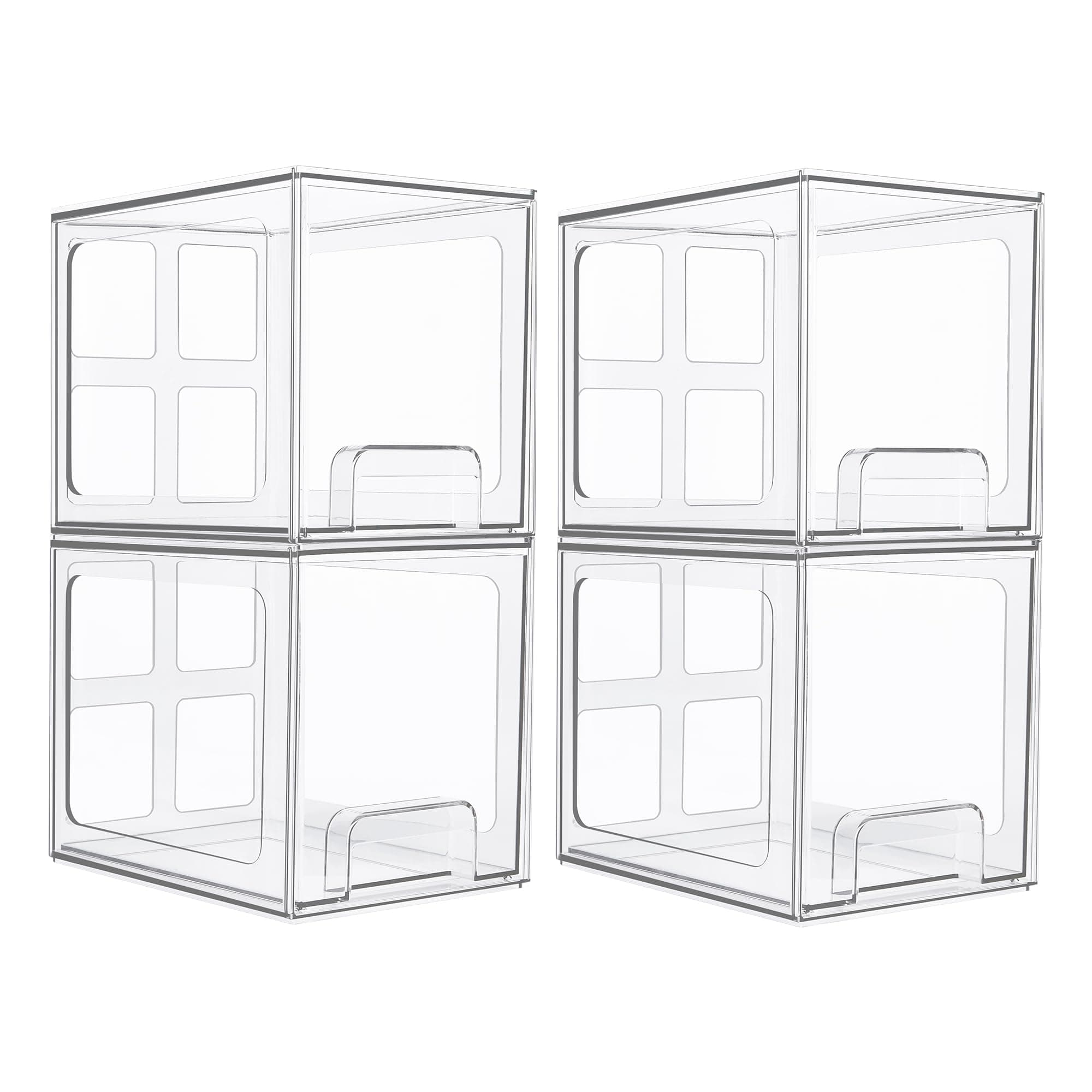 Vtopmart 4 Pack Stackable Storage Drawers, 6.6''Tall Acrylic Bathroom Makeup Organizers,Clear Plastic Drawers For Vanity, Undersink, Kitchen Cabinet,Pantry Organization and Storage