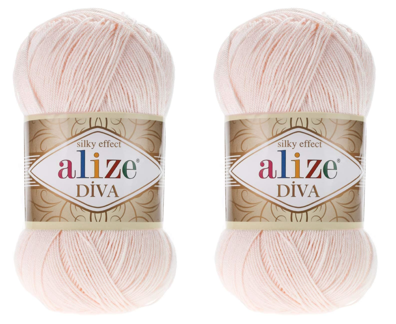 Diva Hand Knitting Yarn - 100% Microfiber Acrylic With Silk Effect - Crochet Art Lace Craft - 2 Skeins, 200gr, 767 Yds (382-Powder)