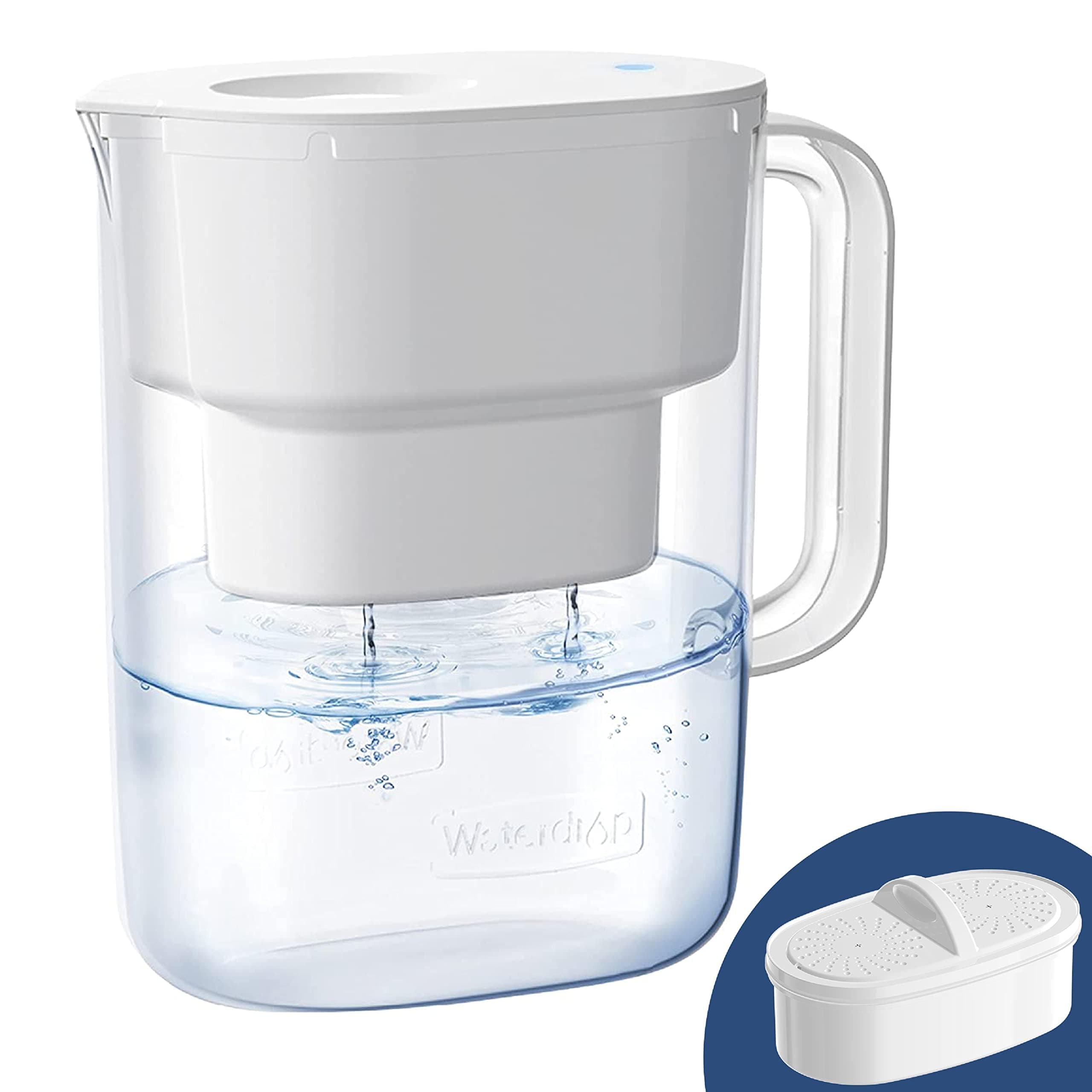 Waterdrop Lucid 10-Cup Water Filter Pitcher, Long-Lasting (200 gallons), NSF Certified, 5X Times Lifetime Filtration Jug, Reduces Lead, Fluoride, Chlorine and More, BPA Free, White, Model: WD-PT-07W