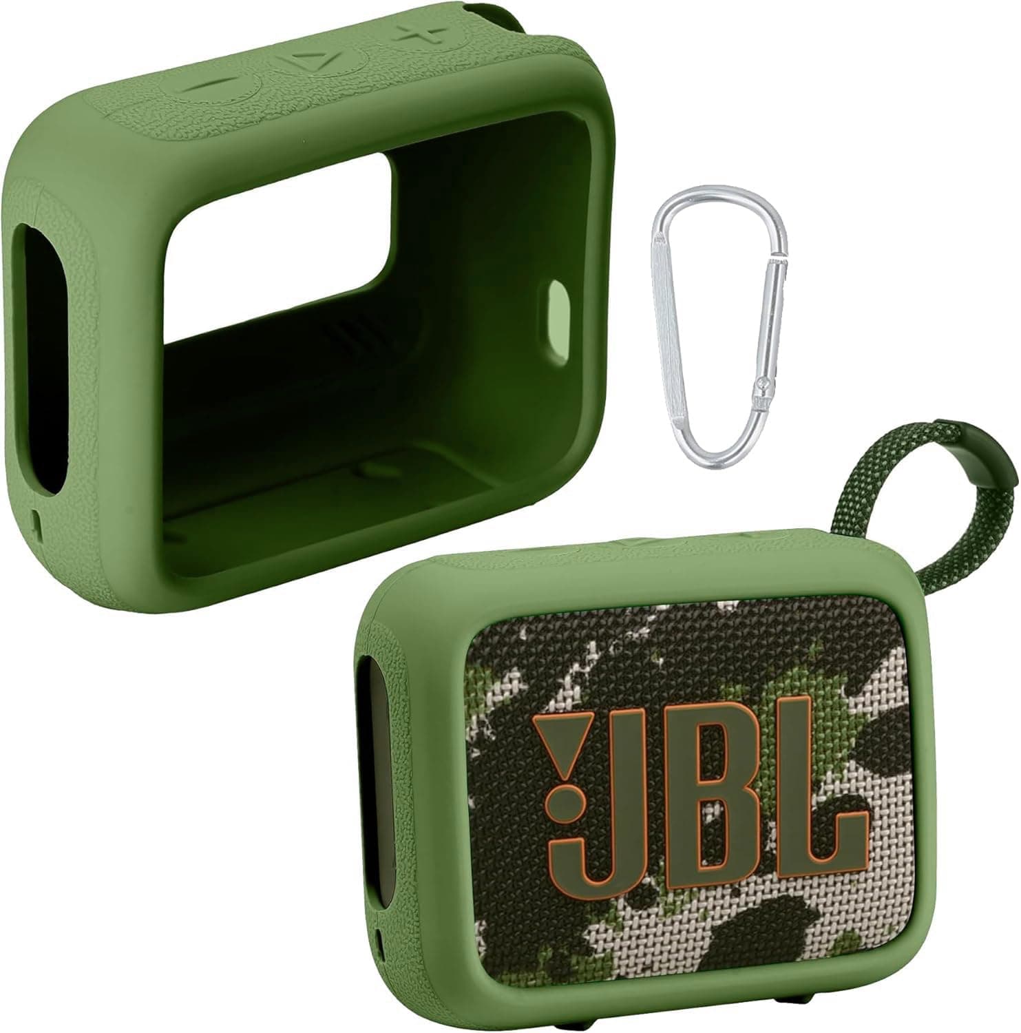 for JBL Go 4 Waterproof Bluetooth Speaker Silicone Cover Case, Portable Silicone Travel Case with Carabiner, Protective Skin Case (Green Case) - co2CREA