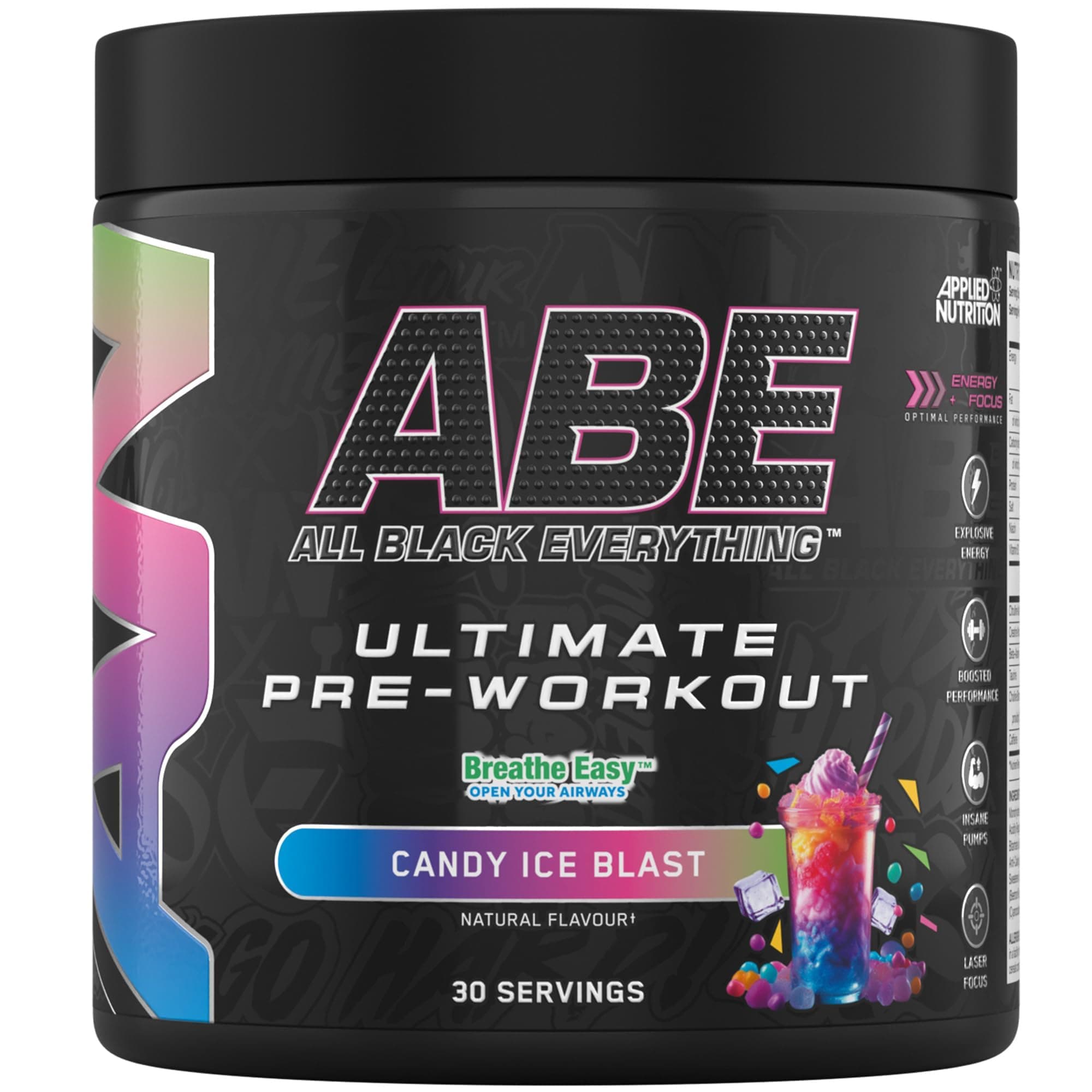 ABE Pre Workout - All Black Everything Pre Workout Powder, Energy & Physical Performance with Citrulline, Creatine, Beta Alanine (375g - 30 Servings) (Candy Ice Blast)