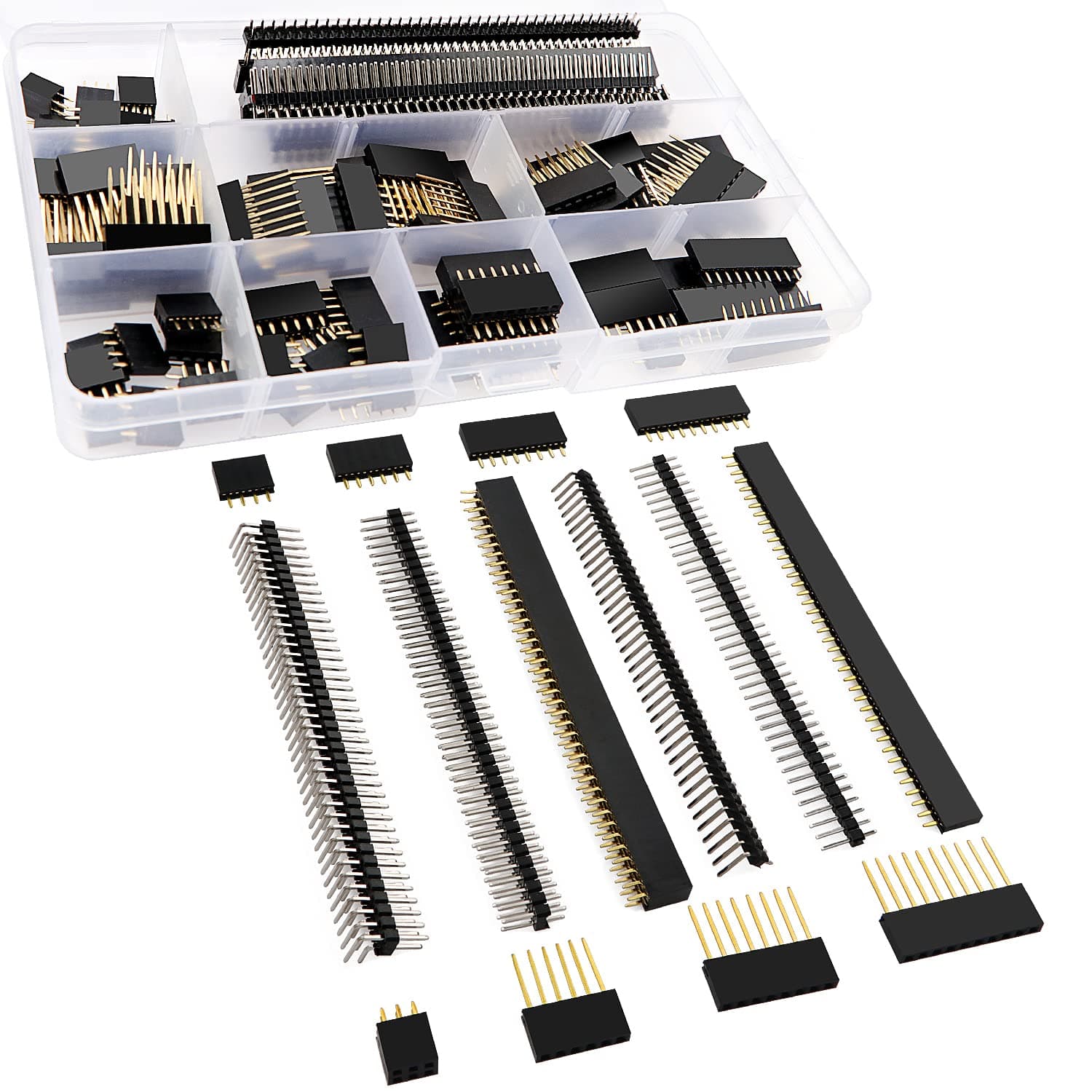 VooGenzek 112 Pieces 2.54mm Pin Headers Breakaway PCB Board Pin Header Connector, Male and Female Pin Header Socket Connector, for Arduino Prototype Shield