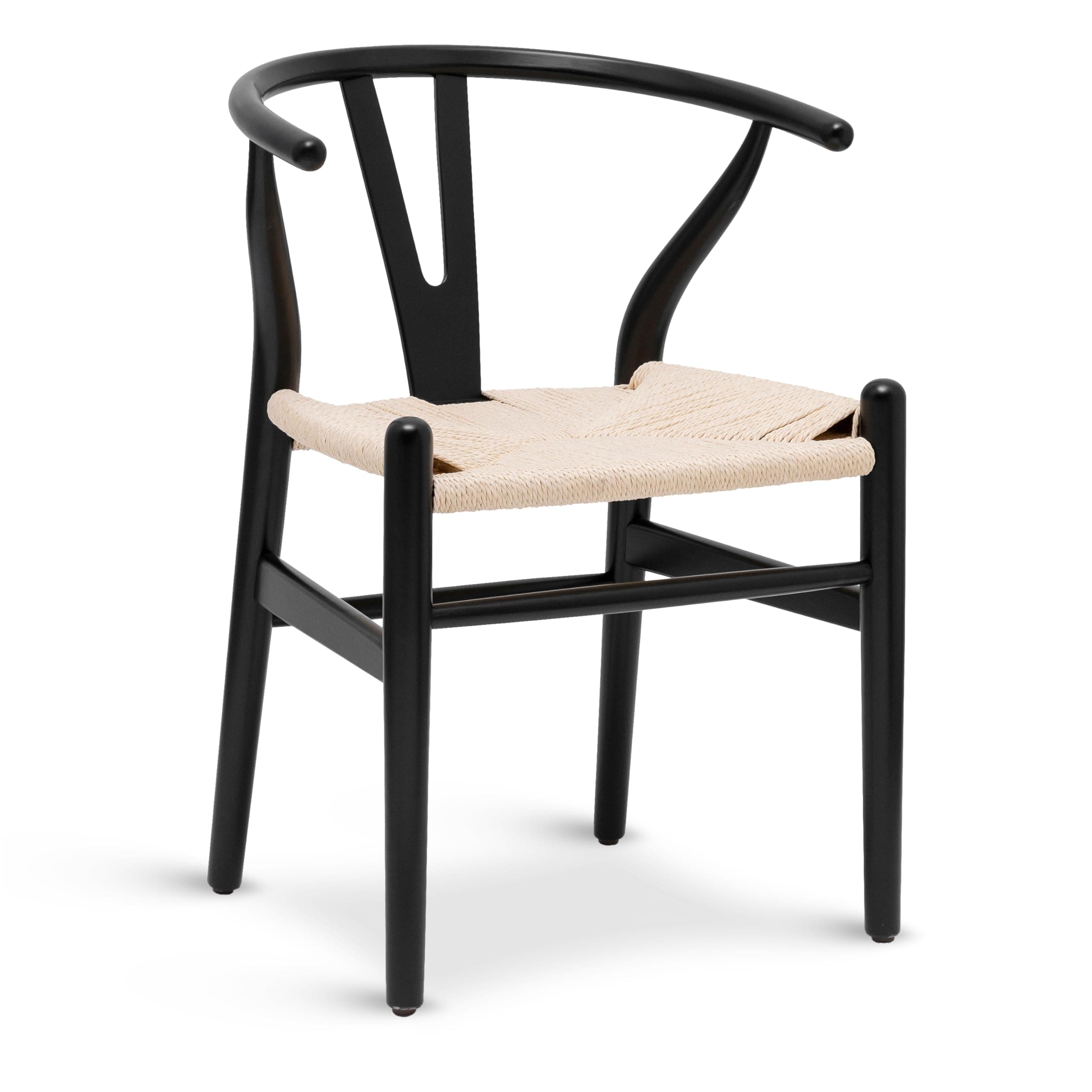 POLY & BARK Weave Dining Chair – Mid-Century Modern Wishbone Dining Chair with Arms, Solid Wood Frame, Indoor Use – Black – Single - Ideal for Dining Room, Kitchen or Stylish Accent Setting