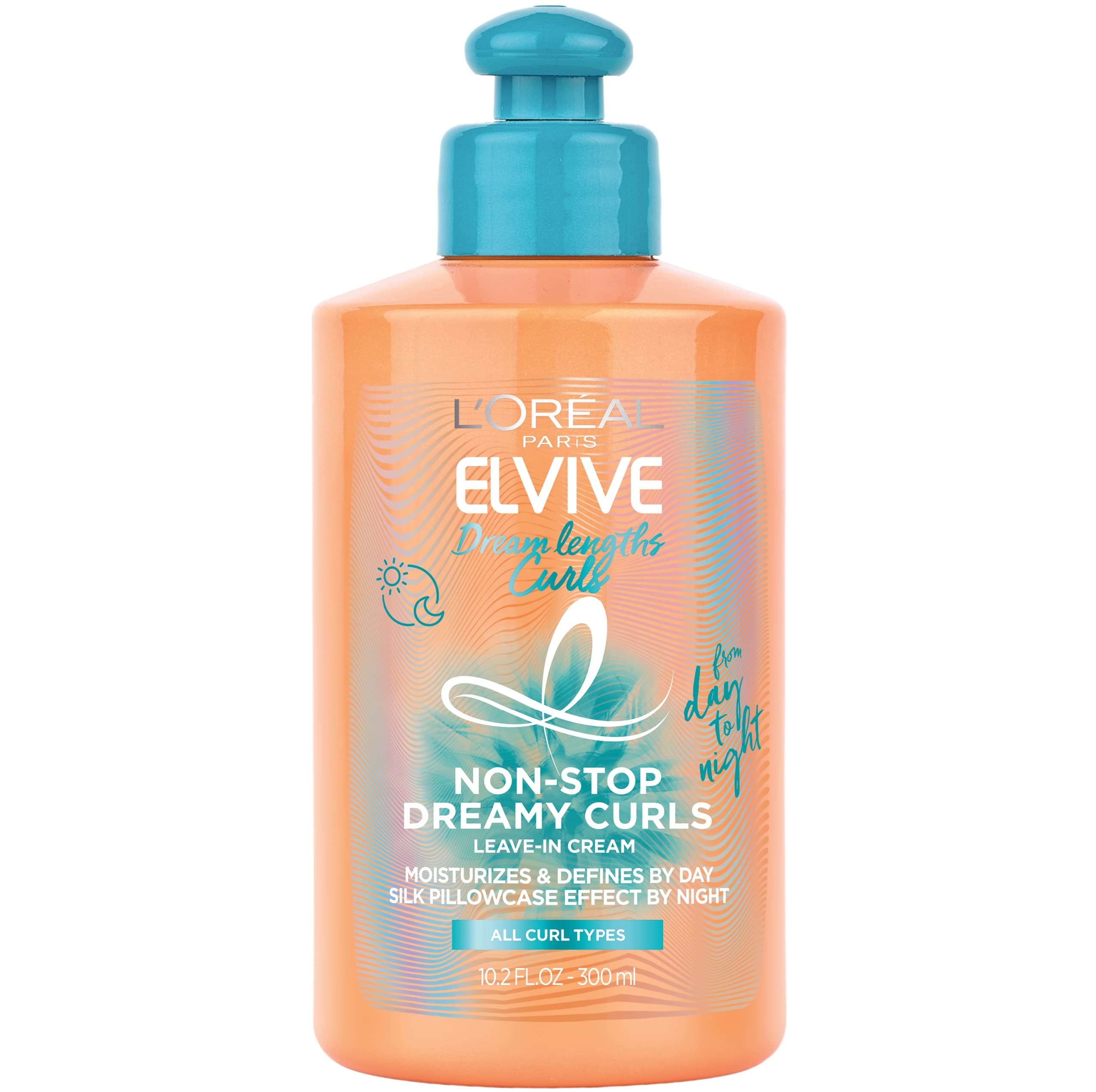 Elvive Dream Lengths Curls Non-Stop Dreamy Curls leave-in conditioner, Paraben-Free with Hyaluronic Acid and Castor Oil. Best for wavy hair to coily hair, 10.2 fl oz