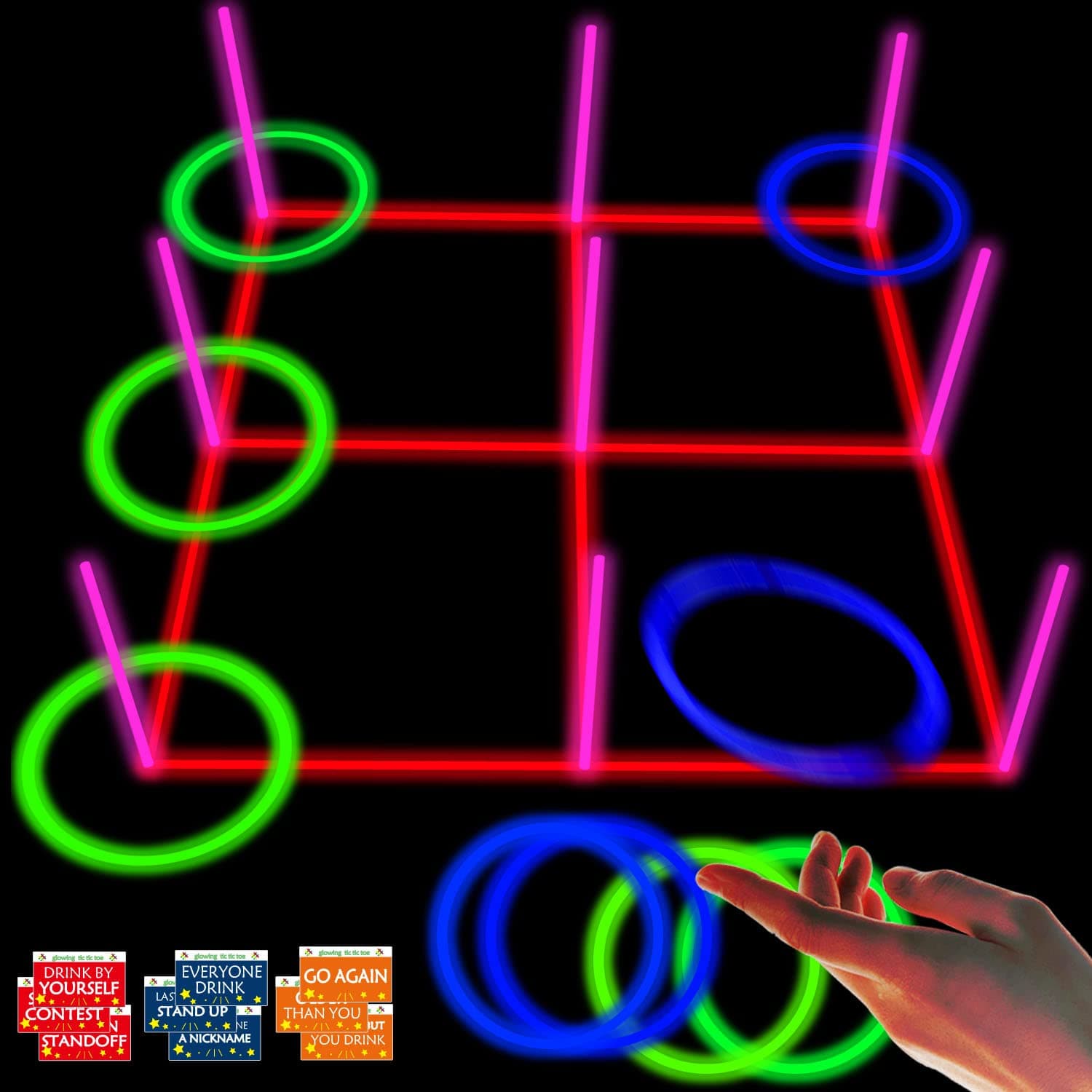 18.2 Inch 3-in-1 Glowing Ring Toss Tic Tac Toe Outdoor Game for Adults and Family