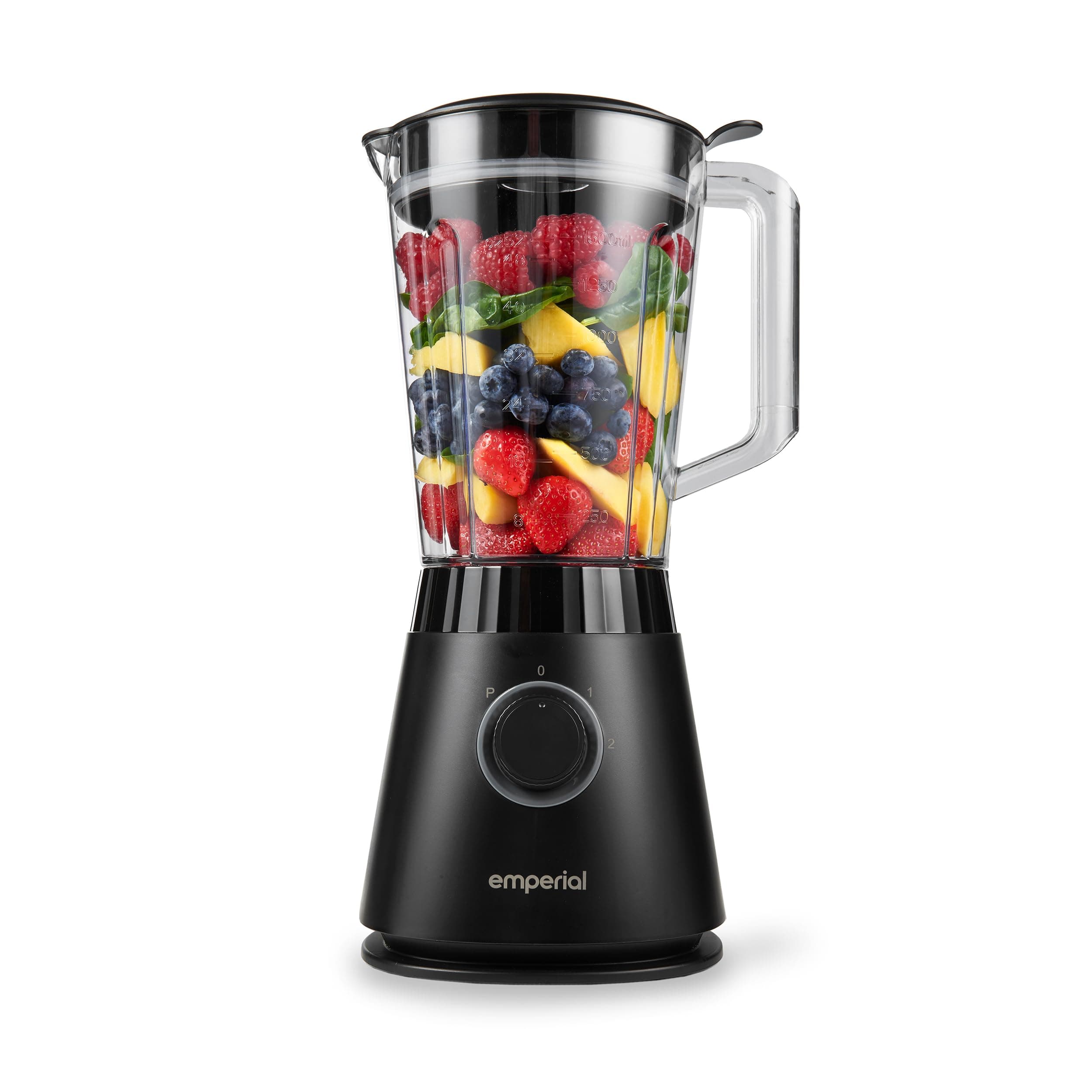 Emperial Blender 1.5L Plastic Jug Blender, 2 Speed Settings + Pulse, Stainless-Steel Blades, 600W - Black
