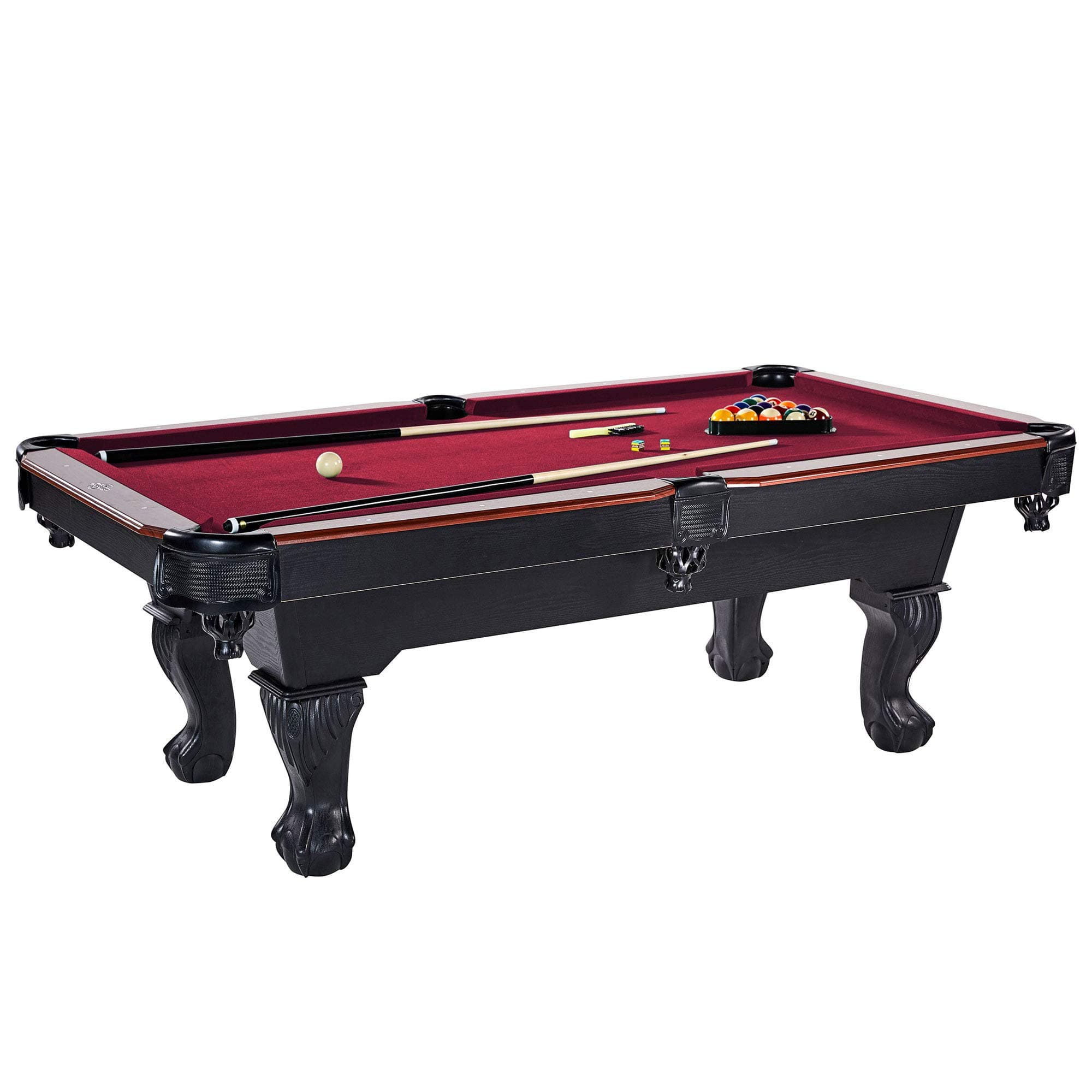 90 Inch Classic Design Pool Table with 2 Cues, Billiard Balls, 2 Chalks, and Table Brush Burgundy