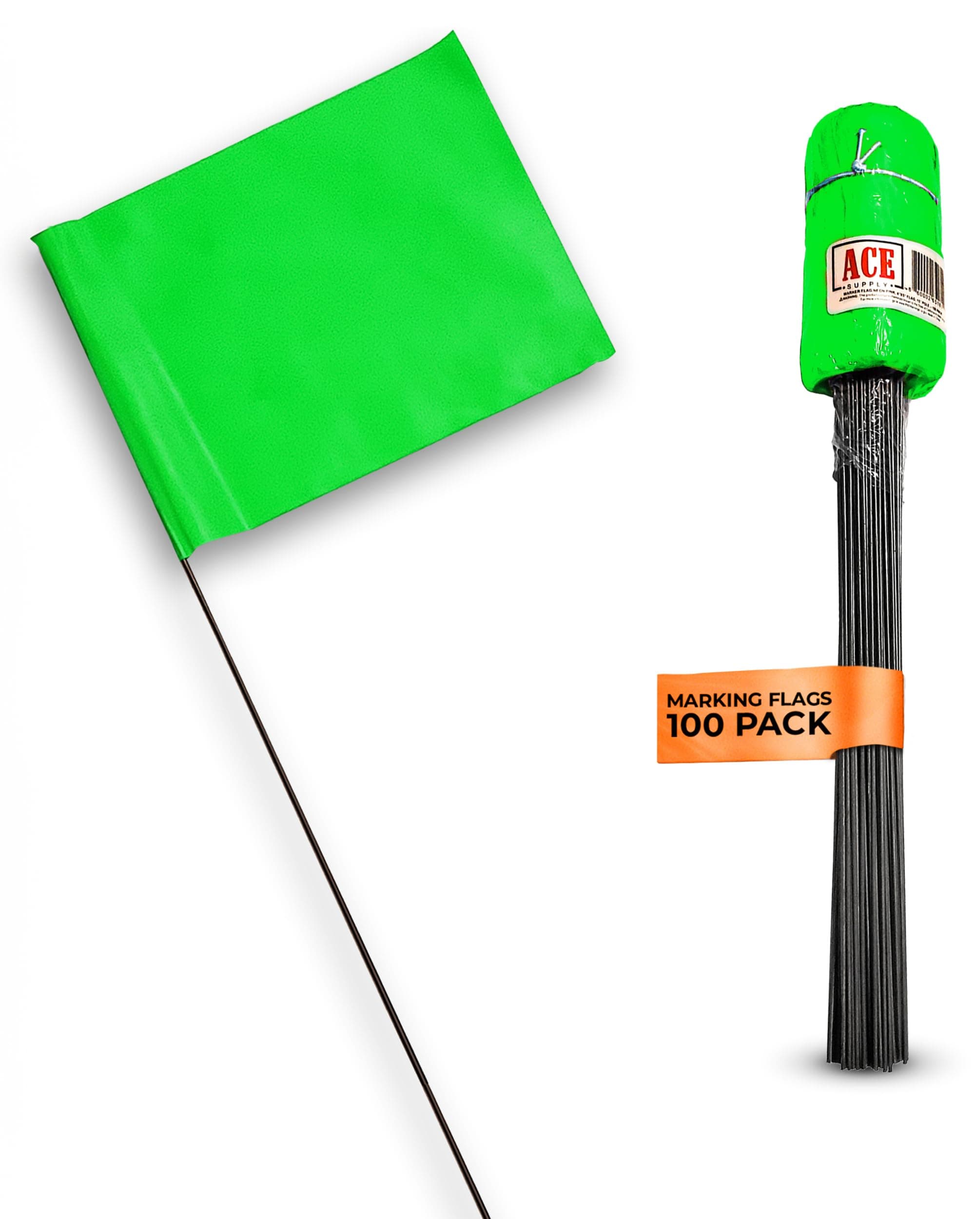 Marking Flags - 4 x 5-Inch Flag on 15-Inch Steel Wire - Green, 100 Pack - Marker Flags for Irrigation, Sprinkler Flags, Lawn Flags, Yard Flags, Garden Flags, Dog Training, Invisible Fence