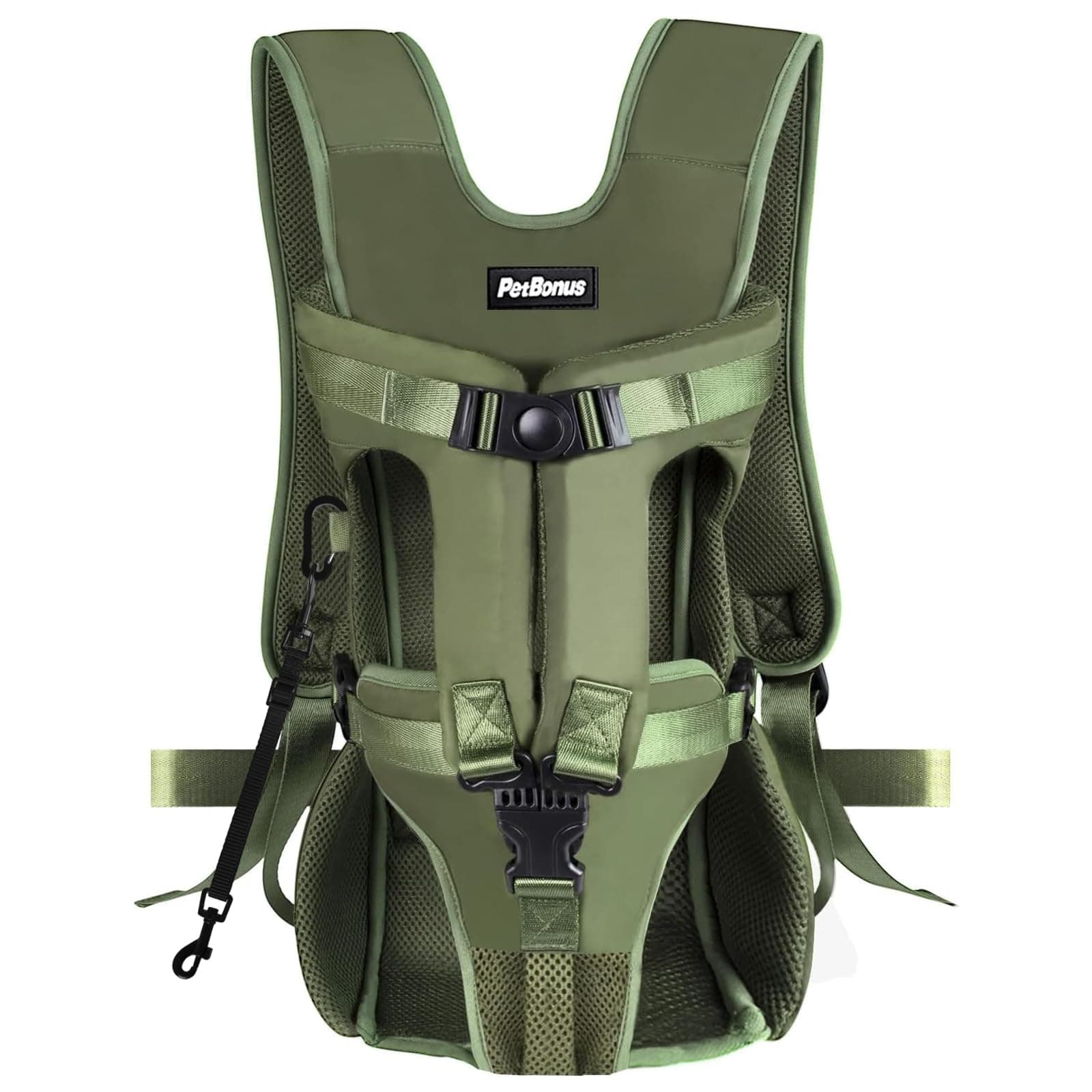Pet Front Dog Carrier Backpacks, Adjustable Pet Backpack, Legs Out Easy-fit Puppy Chest Carrier for Medium Small Dogs, Hands Free for Hiking, Cycling (Army Green, L)