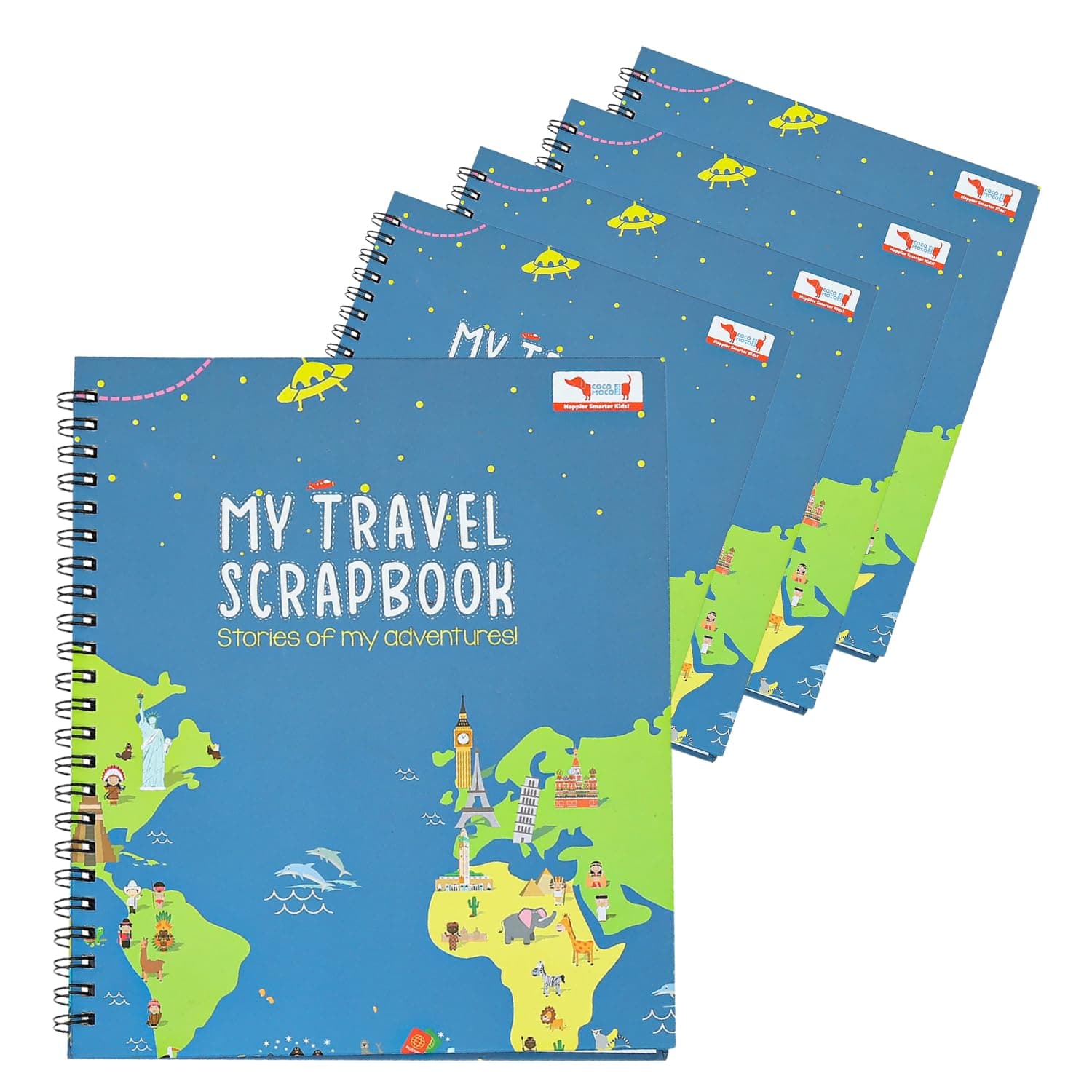 CocoMoco KidsReturn Gift Combo Pack for Kids Birthday - Set of 5 Pieces of Travel Scrapbook with Stickers for Ages 5-7 Years, 8-10 Years, 11-14 Year Old Boys and Girls (Multicolor)